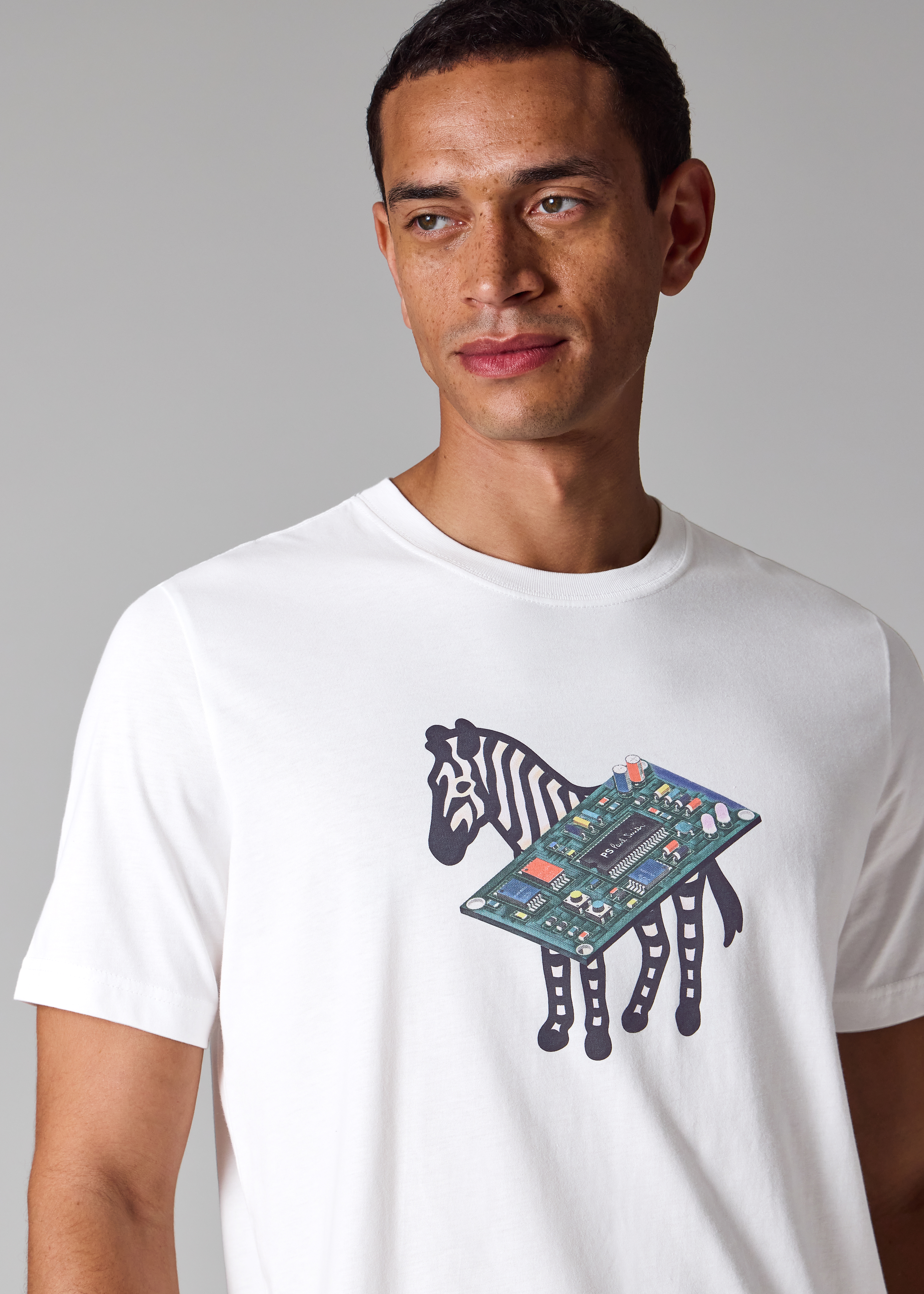 White Circuit Print 'Zebra' T-Shirt
