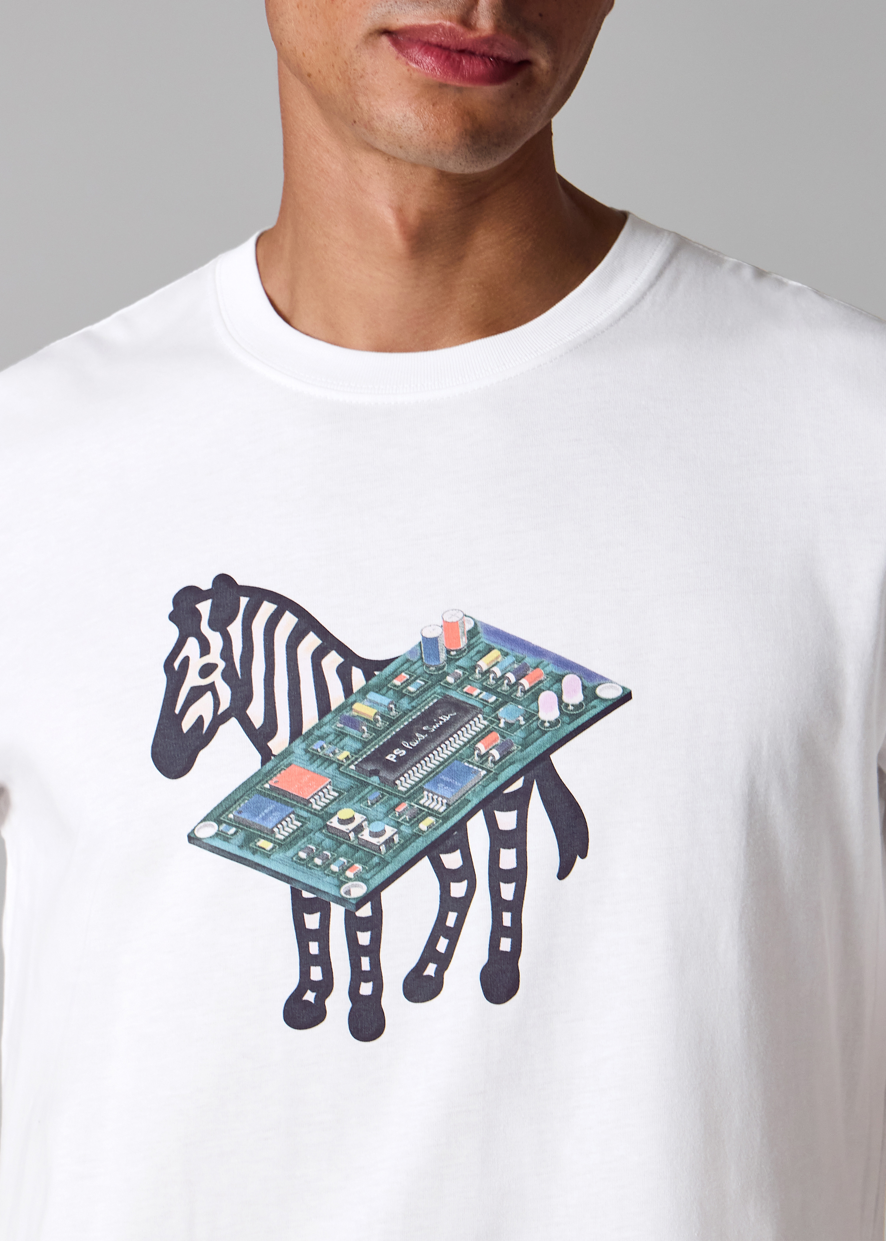 White Circuit Print 'Zebra' T-Shirt