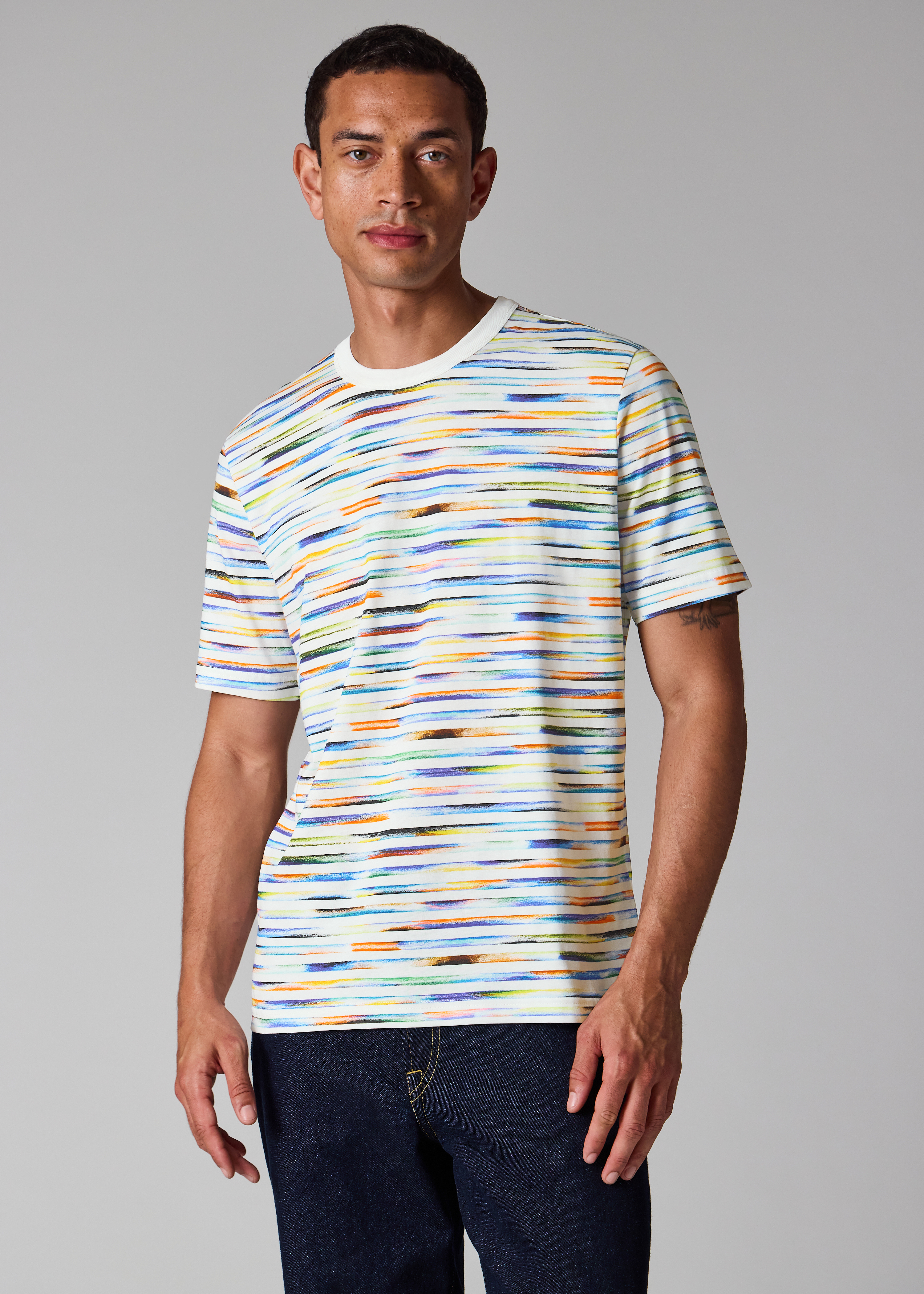 White Multicolour Stripe T-Shirt