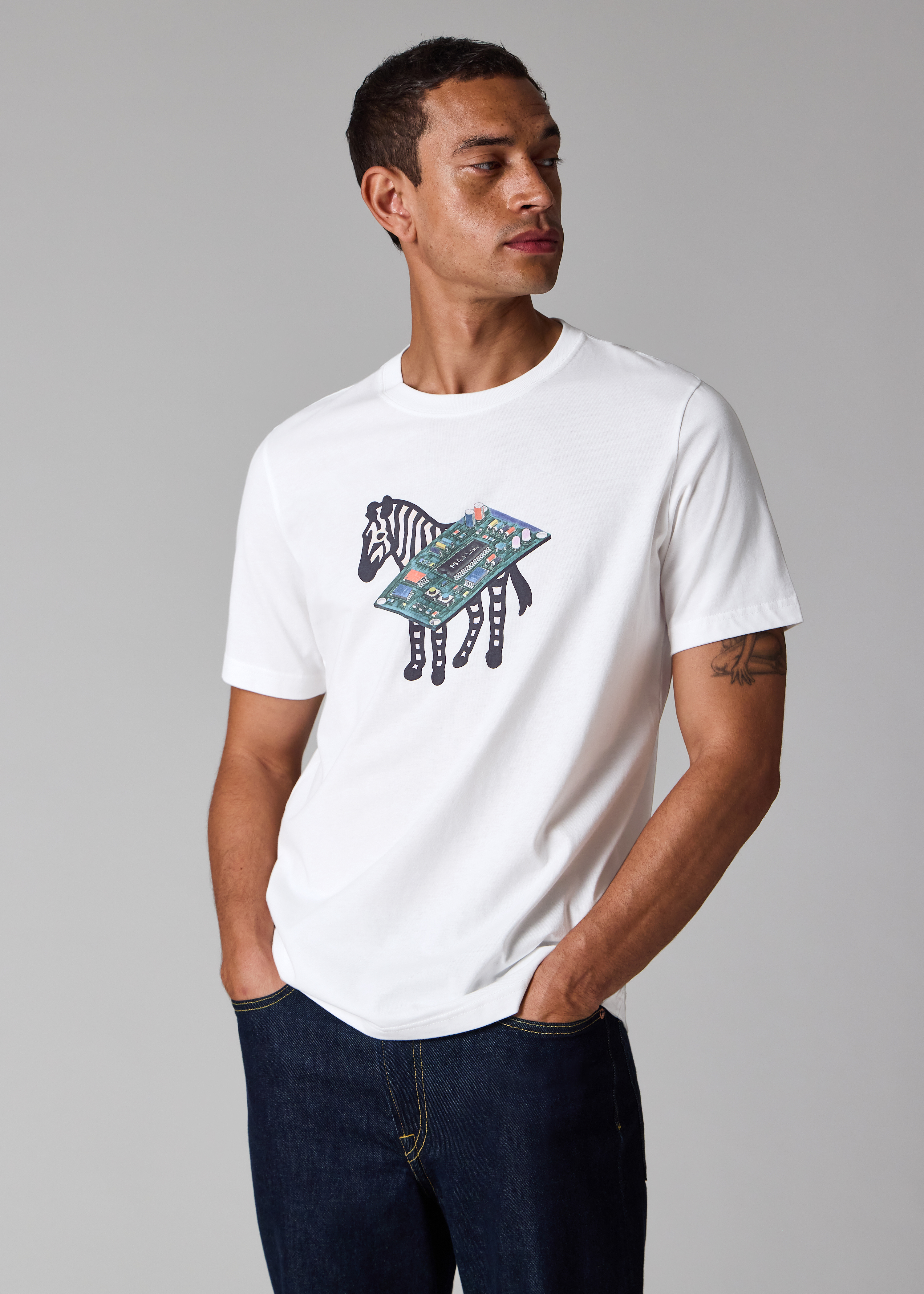 White Circuit Print 'Zebra' T-Shirt