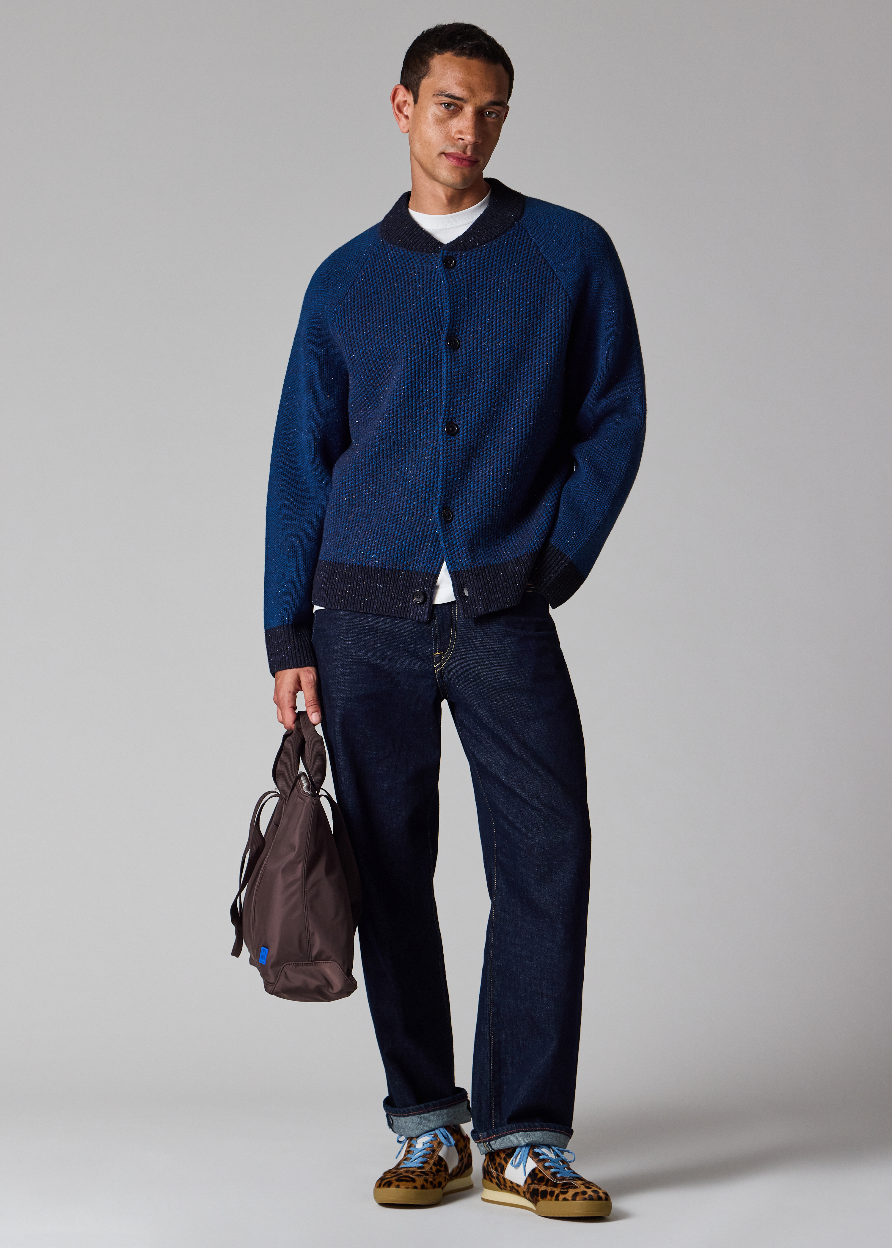 Navy Tonal-Stitch Bomber Cardigan