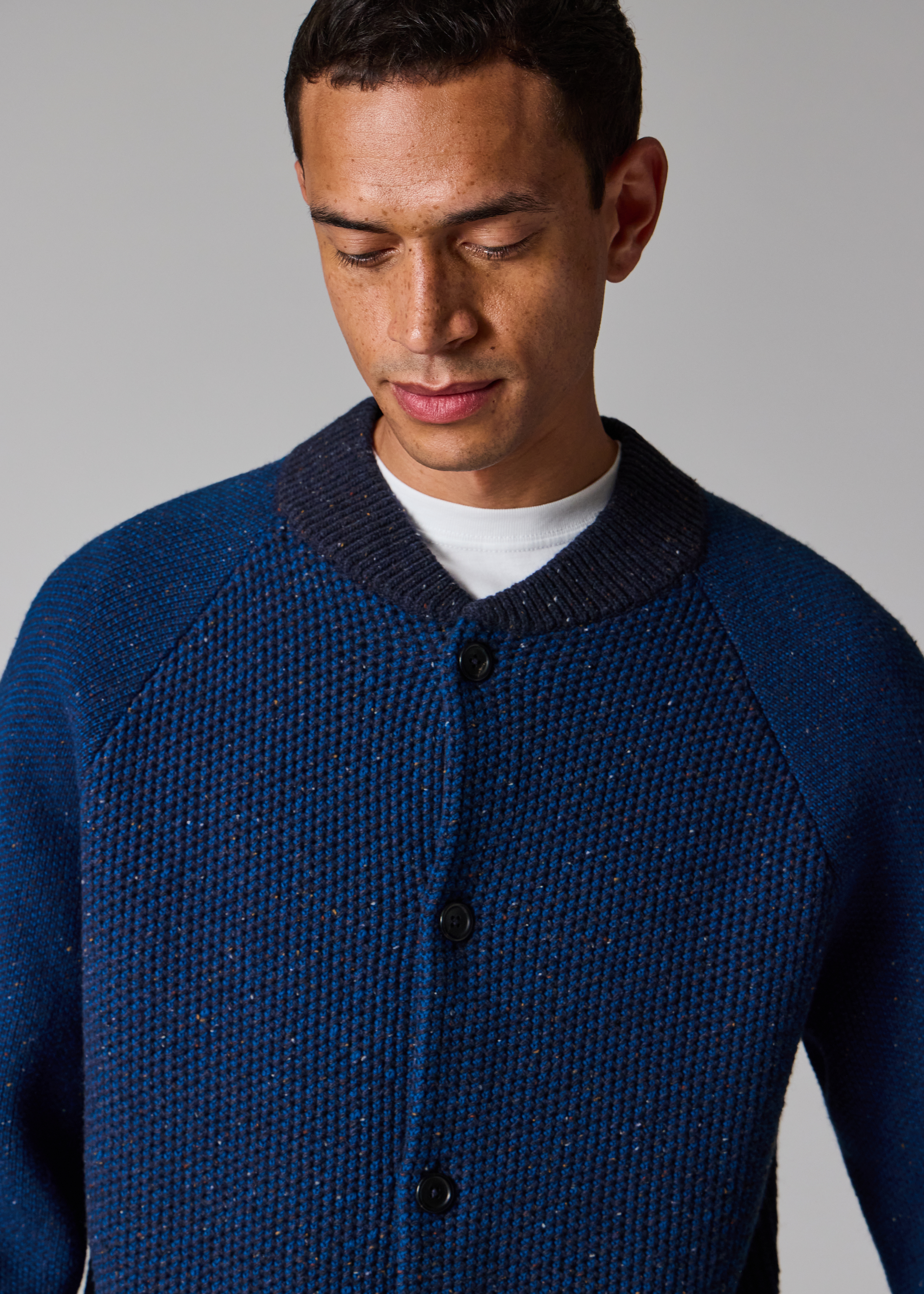 Navy Tonal-Stitch Bomber Cardigan