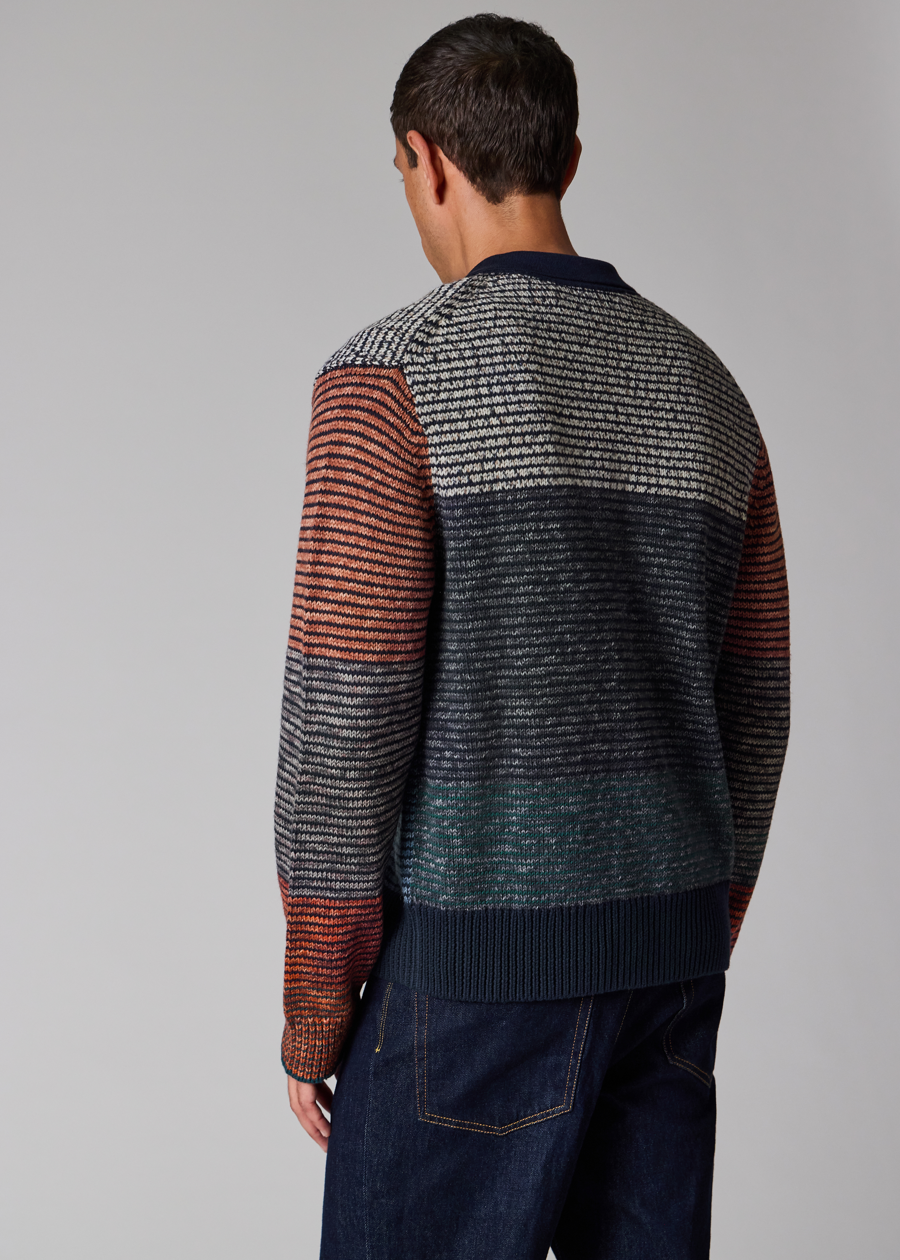 Navy Colour-Block Zip-Through Cotton-Wool Cardigan