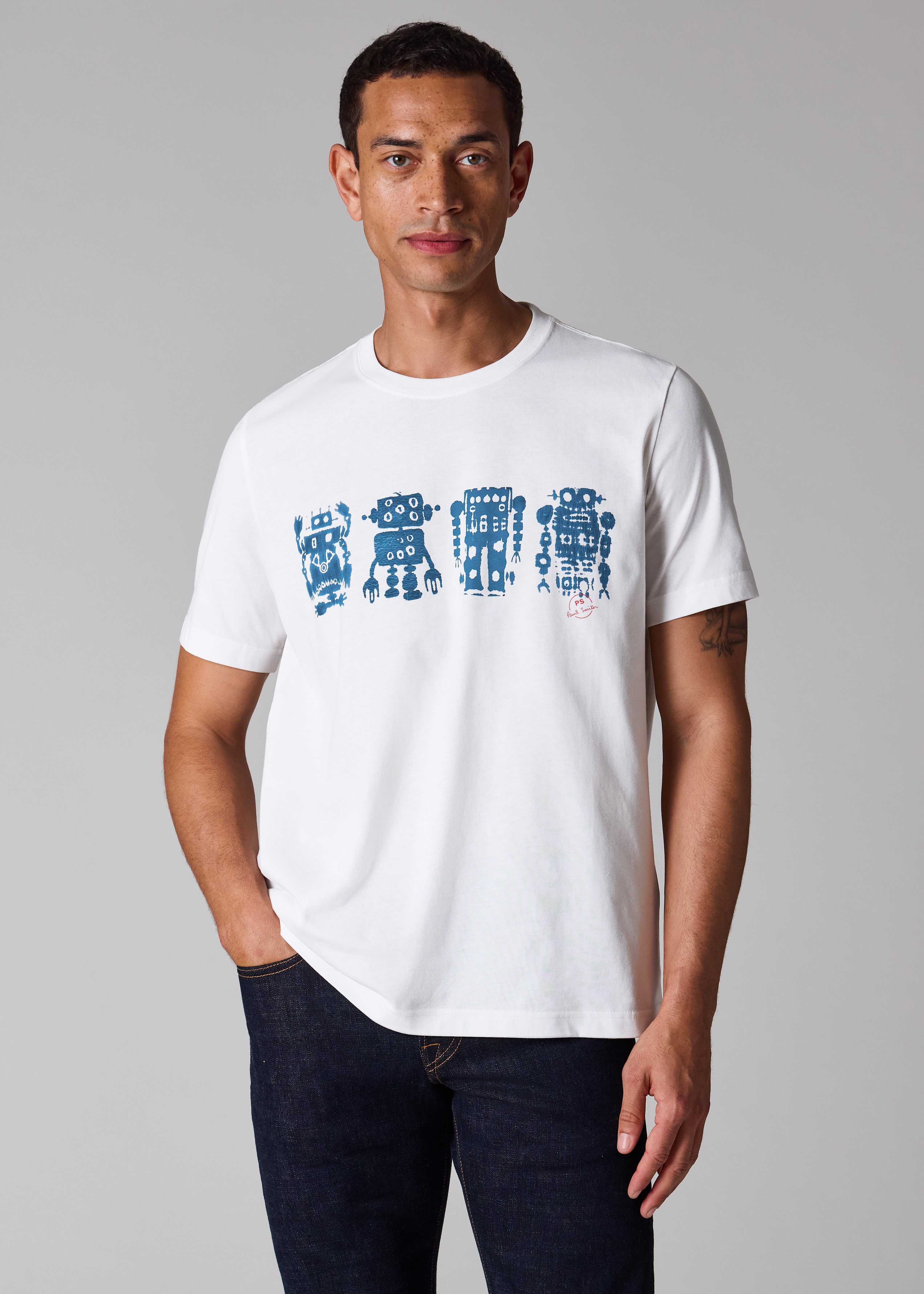 White 'Screen Robot' Print T-Shirt