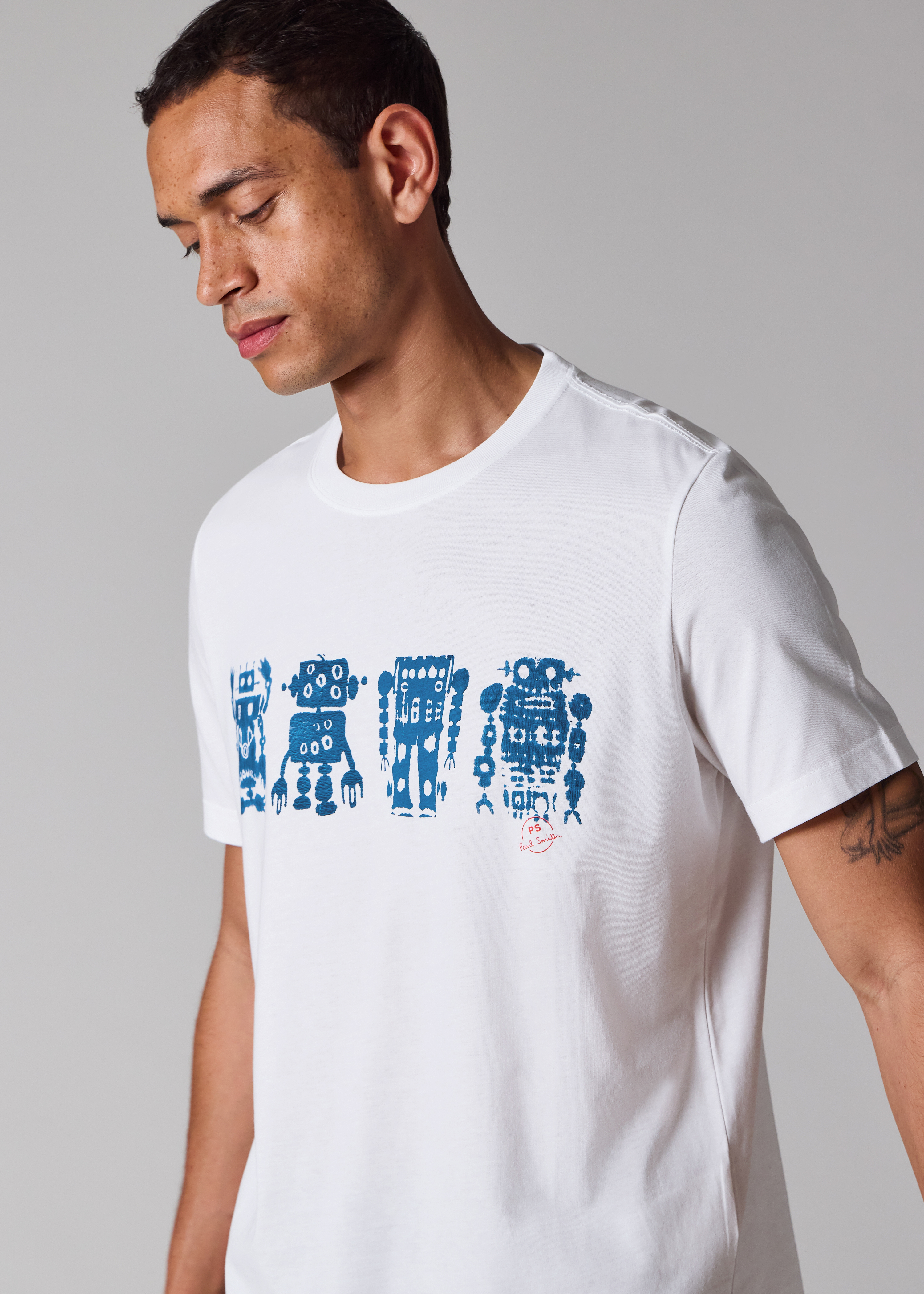 White 'Screen Robot' Print T-Shirt