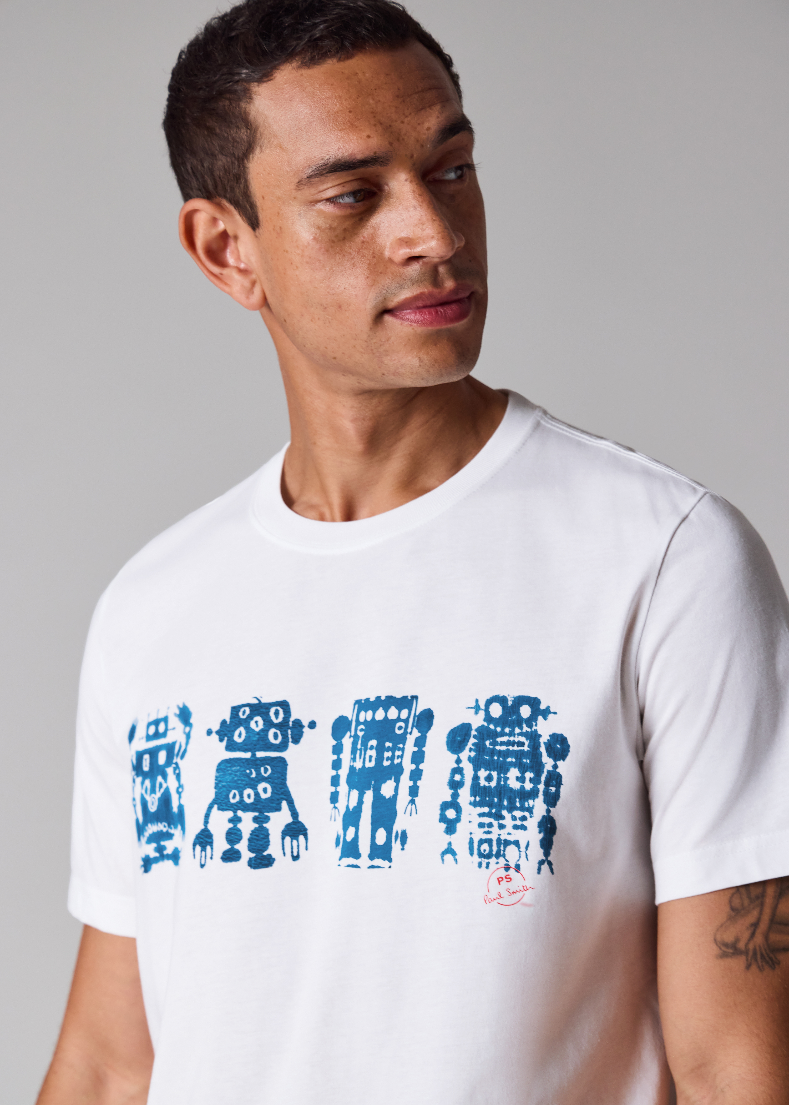 White 'Screen Robot' Print T-Shirt