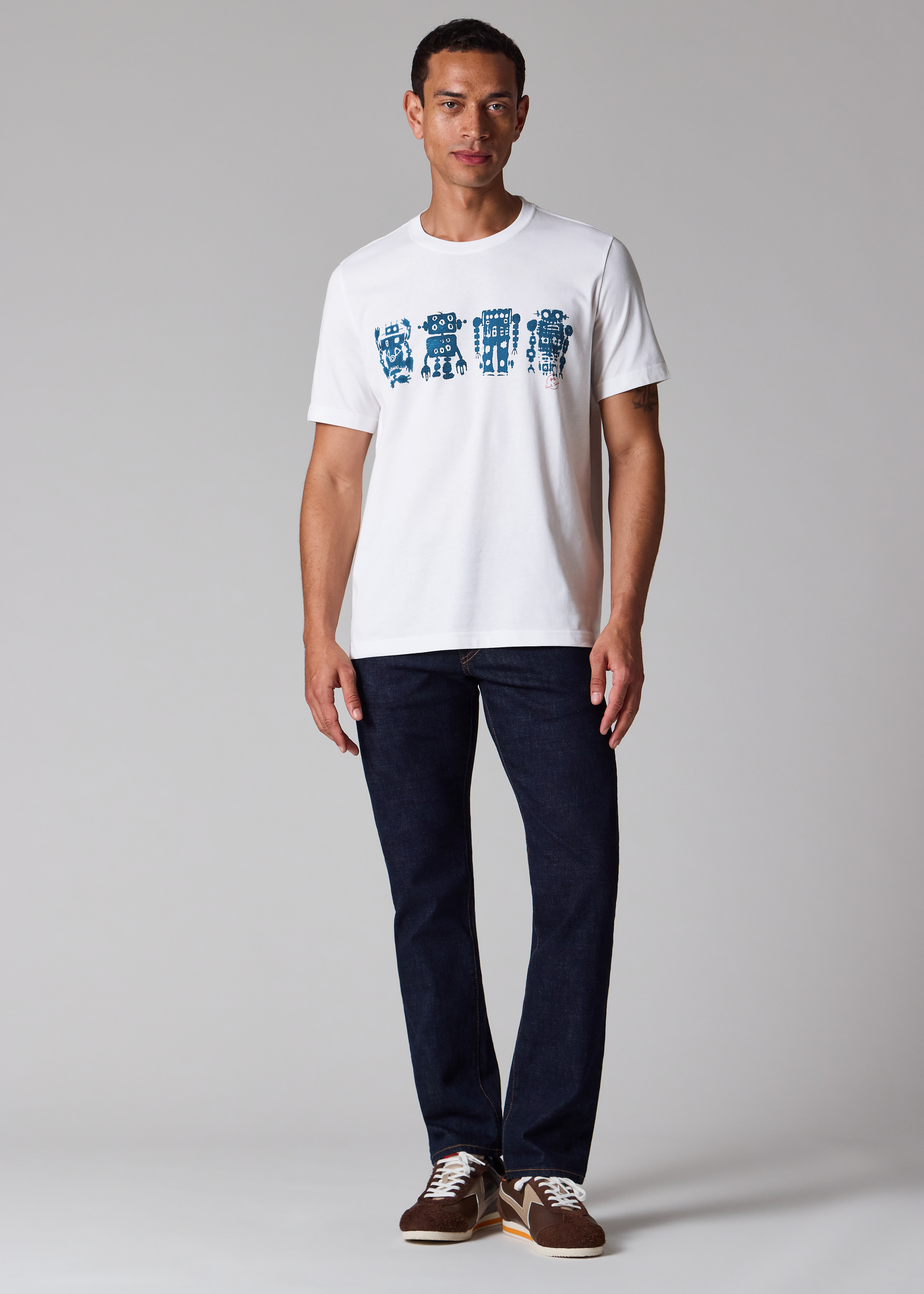 White 'Screen Robot' Print T-Shirt