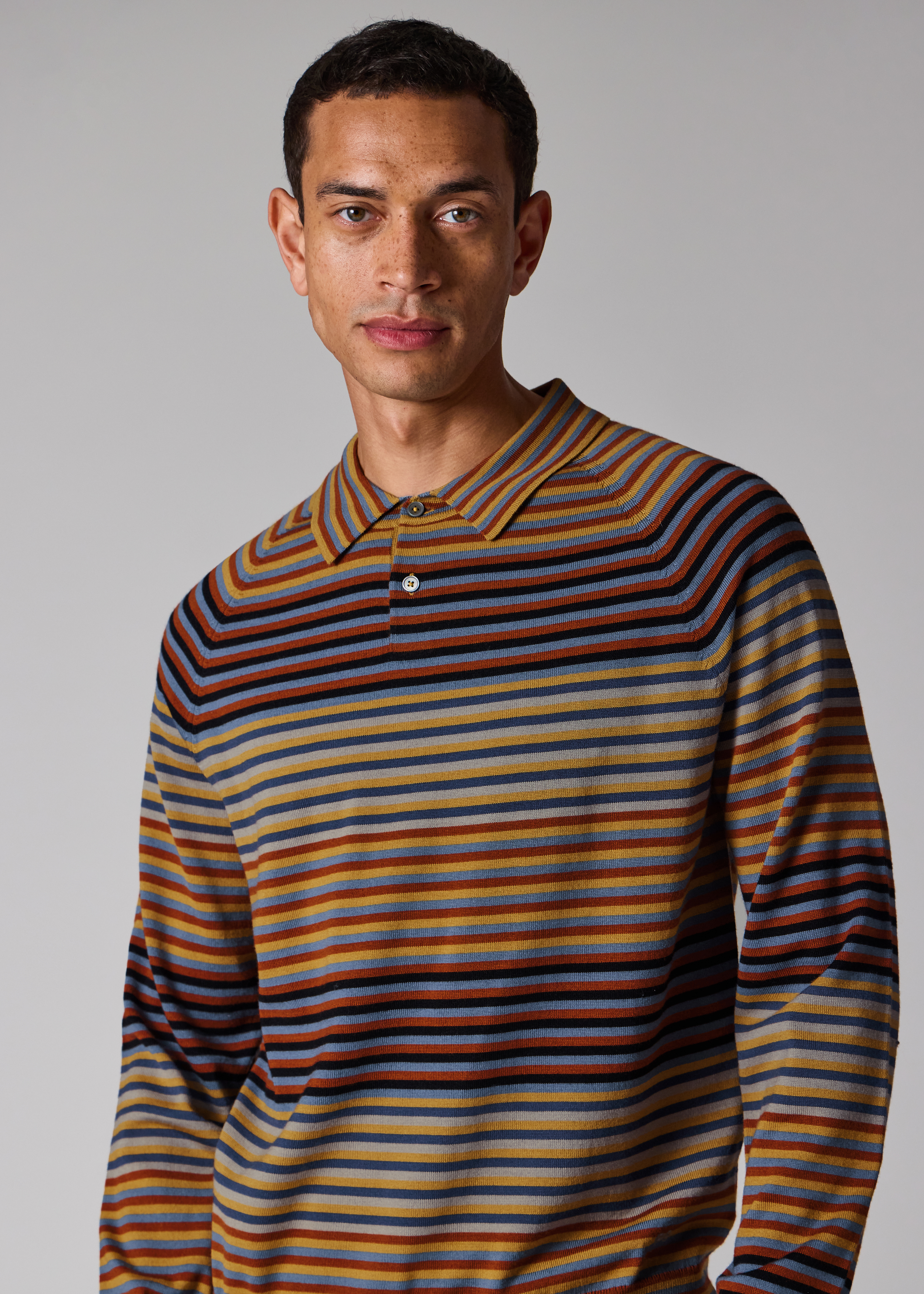Yellow and Blue Stripe Merino Wool Polo Shirt