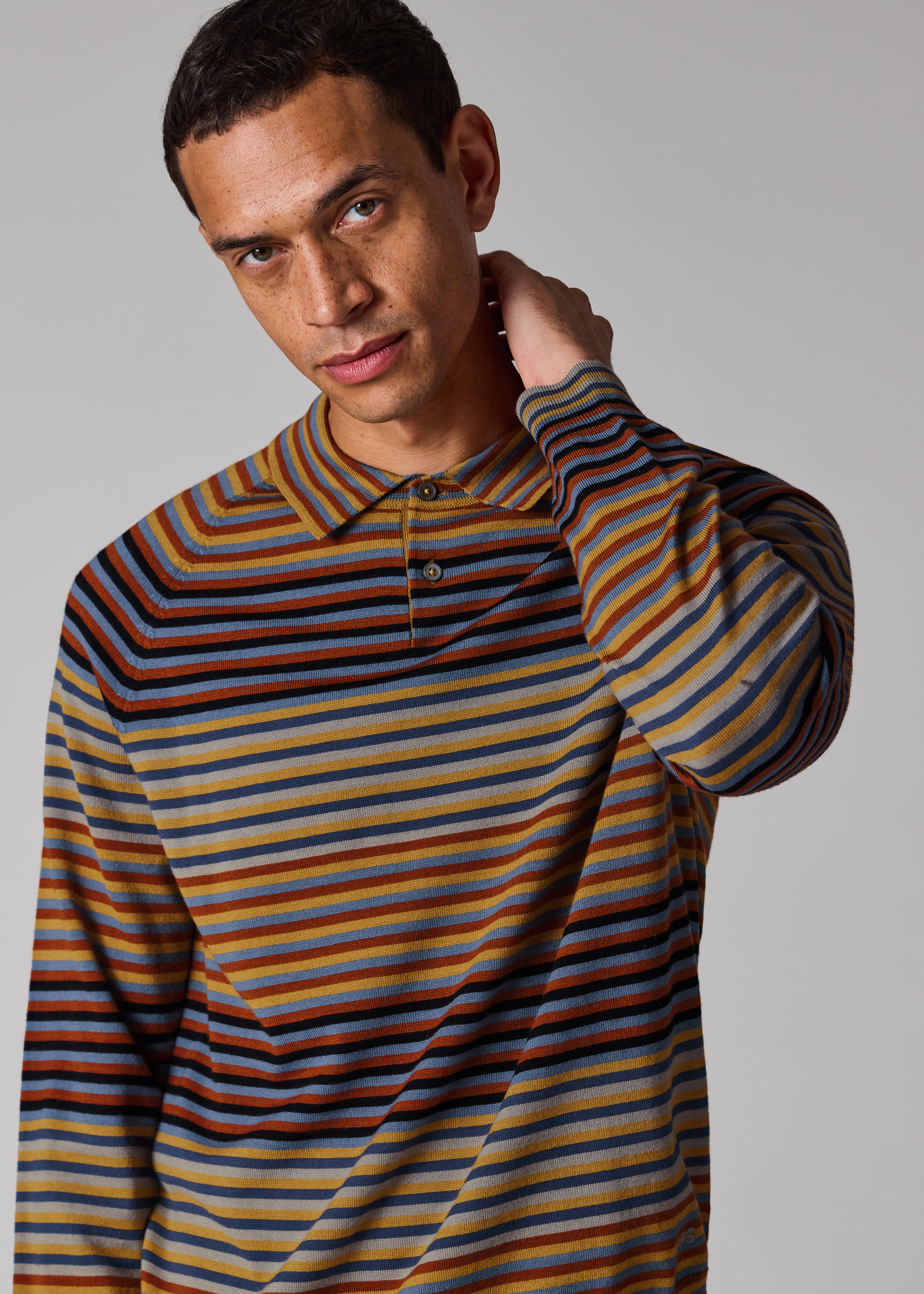 Yellow and Blue Stripe Merino Wool Polo Shirt