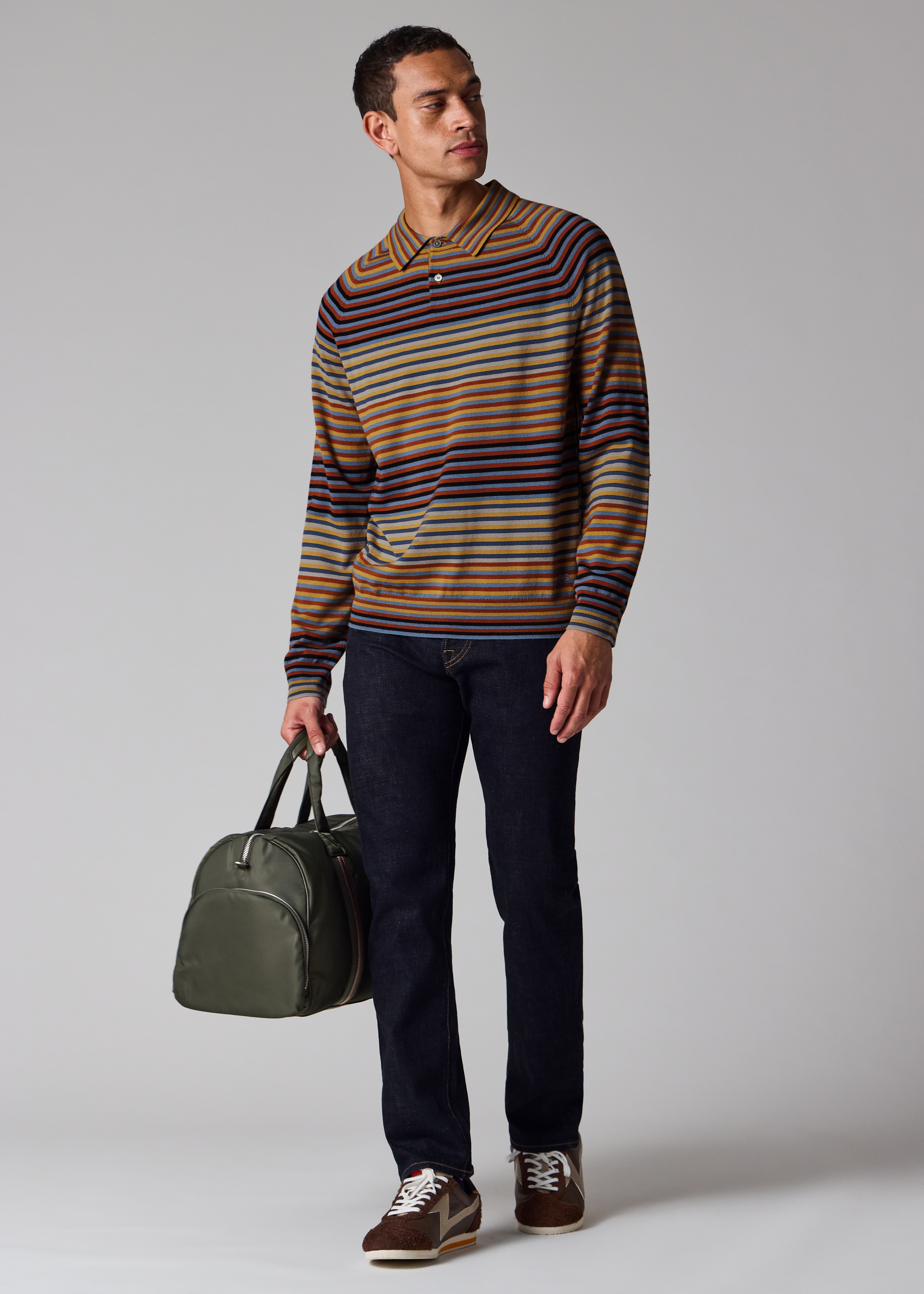 Yellow and Blue Stripe Merino Wool Polo Shirt