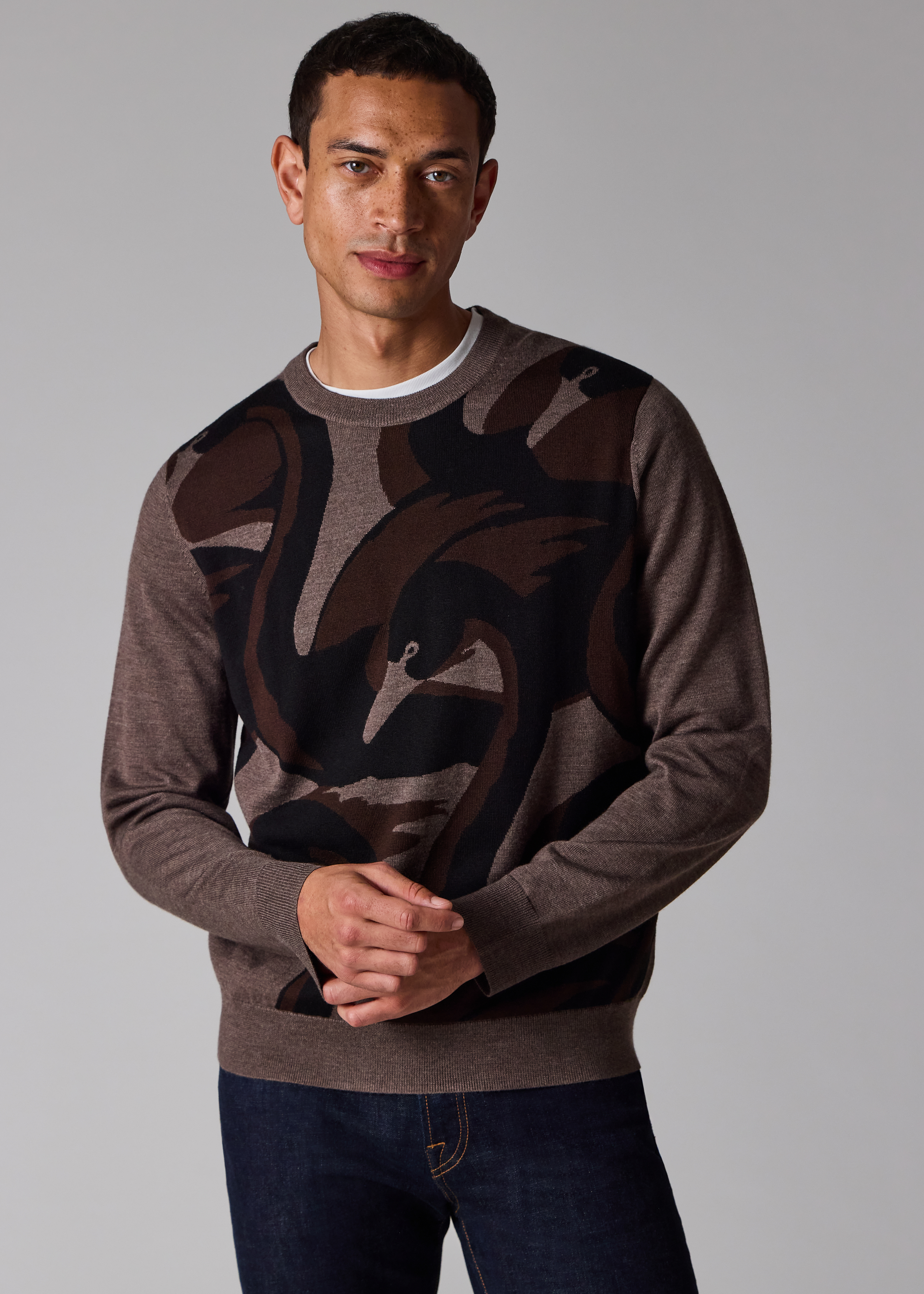 Grey and Brown Merino-Silk 'Swan' Sweater