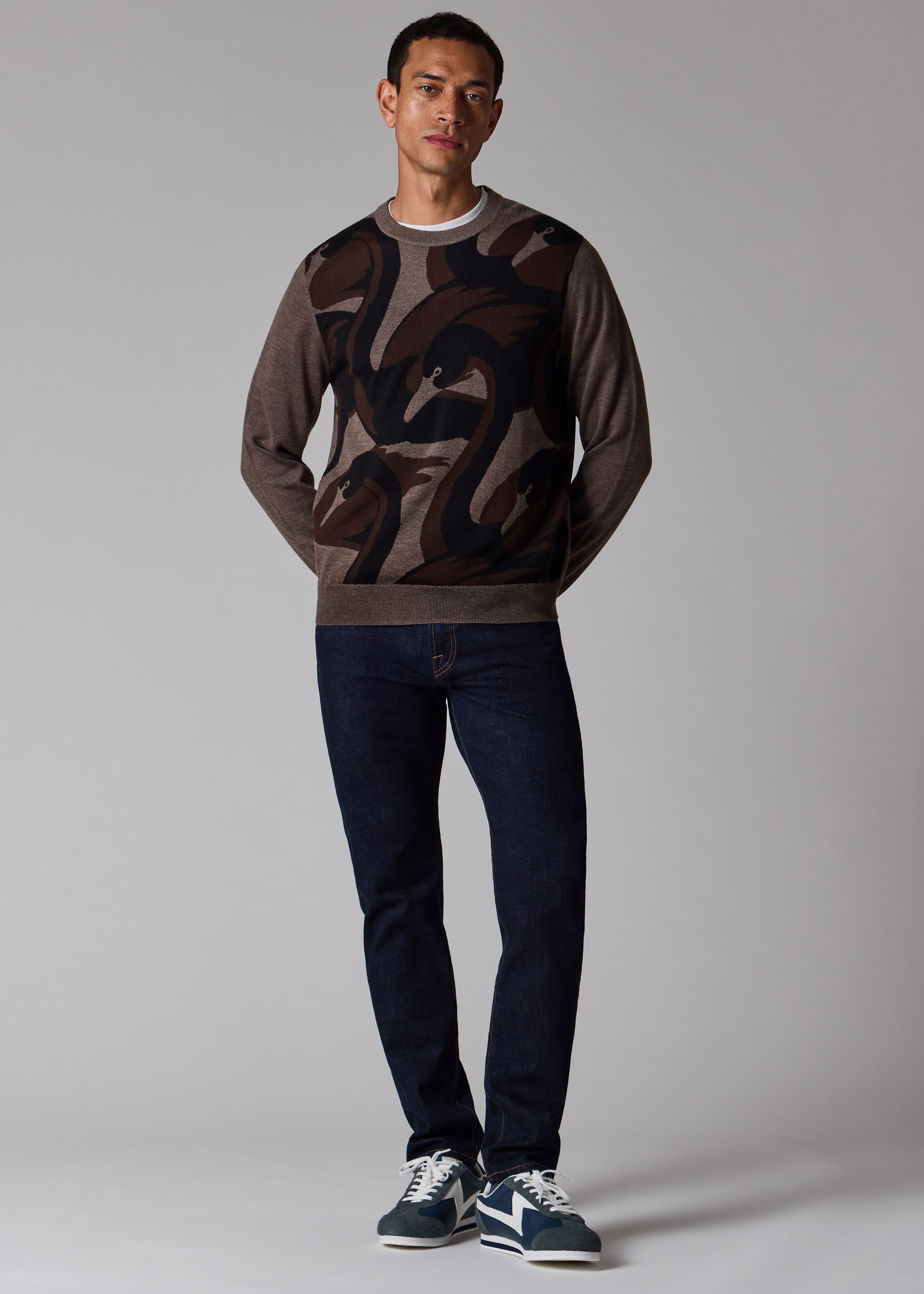 Grey and Brown Merino-Silk 'Swan' Sweater