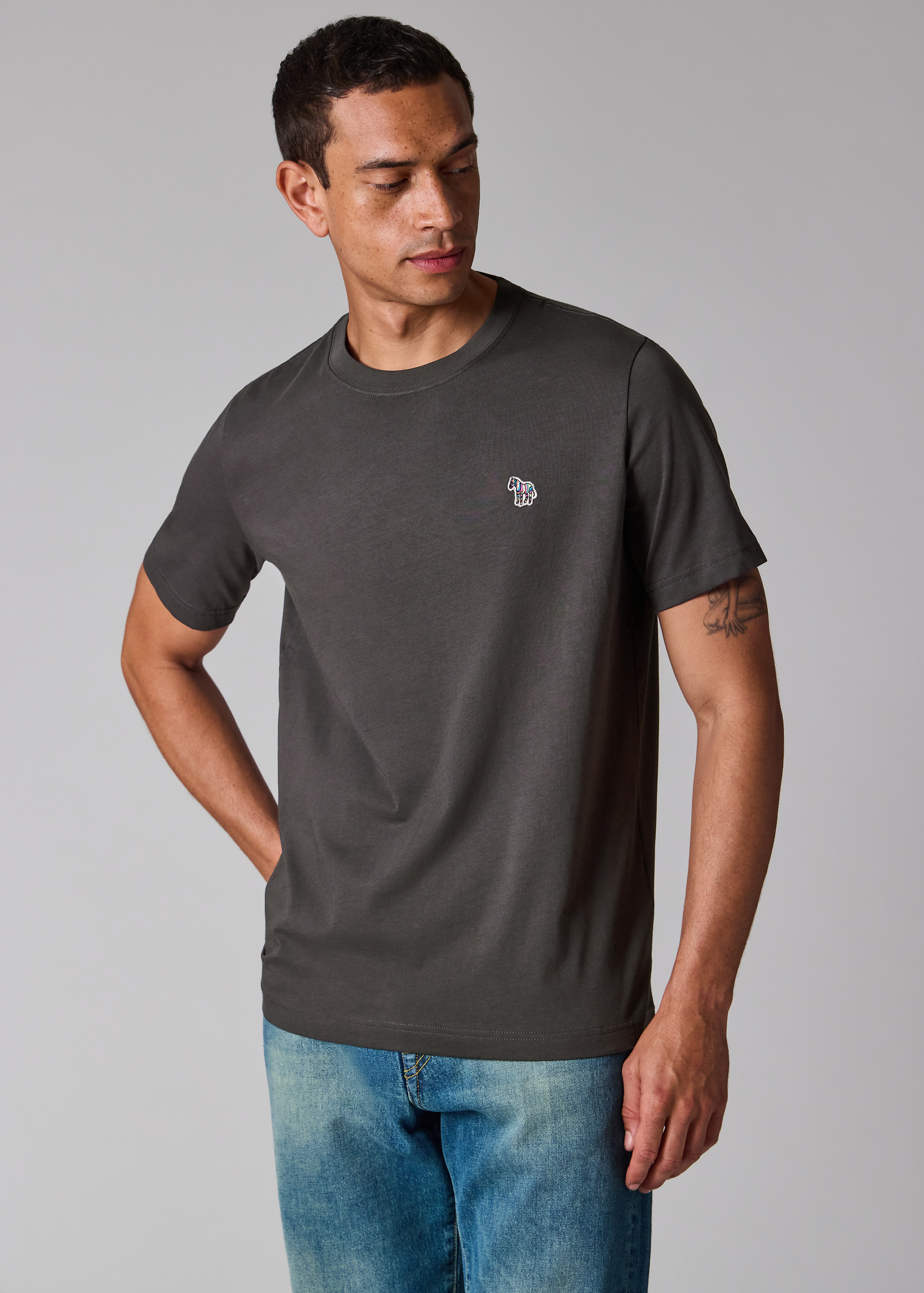 Steel Grey Organic Cotton Zebra Logo T-Shirt