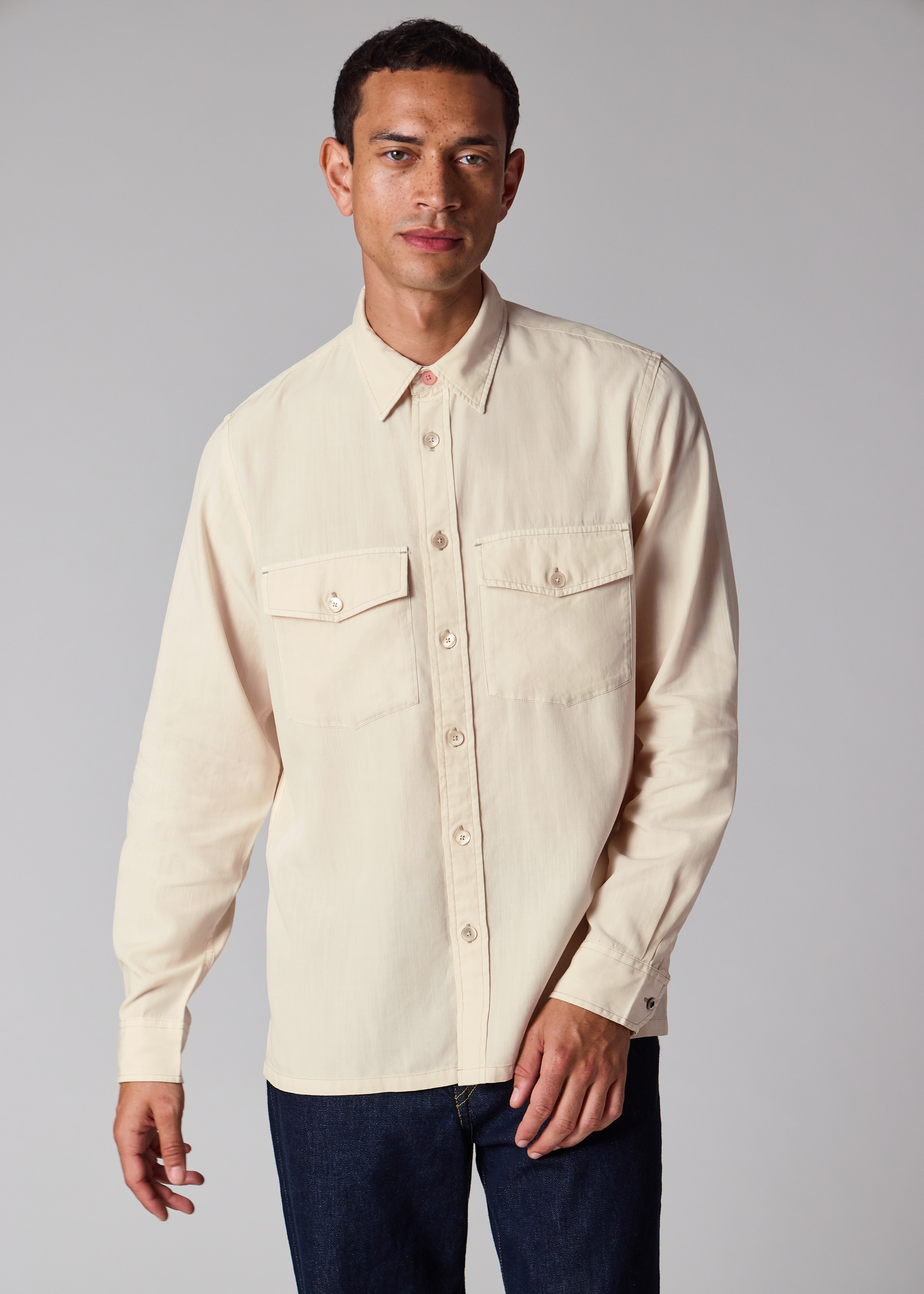 Ecru Lyocell-Cotton Patch-Pocket Shirt