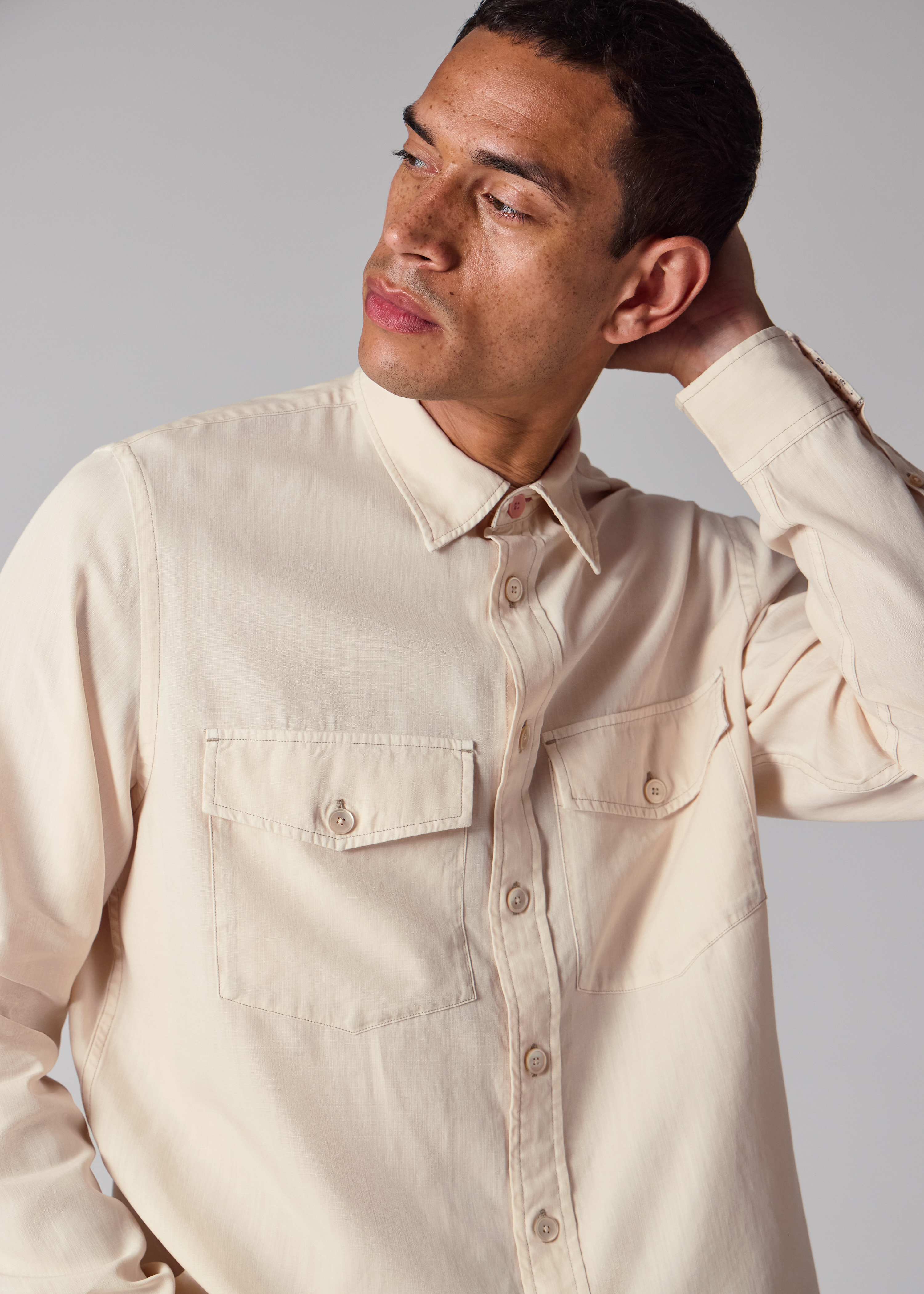 Ecru Lyocell-Cotton Patch-Pocket Shirt