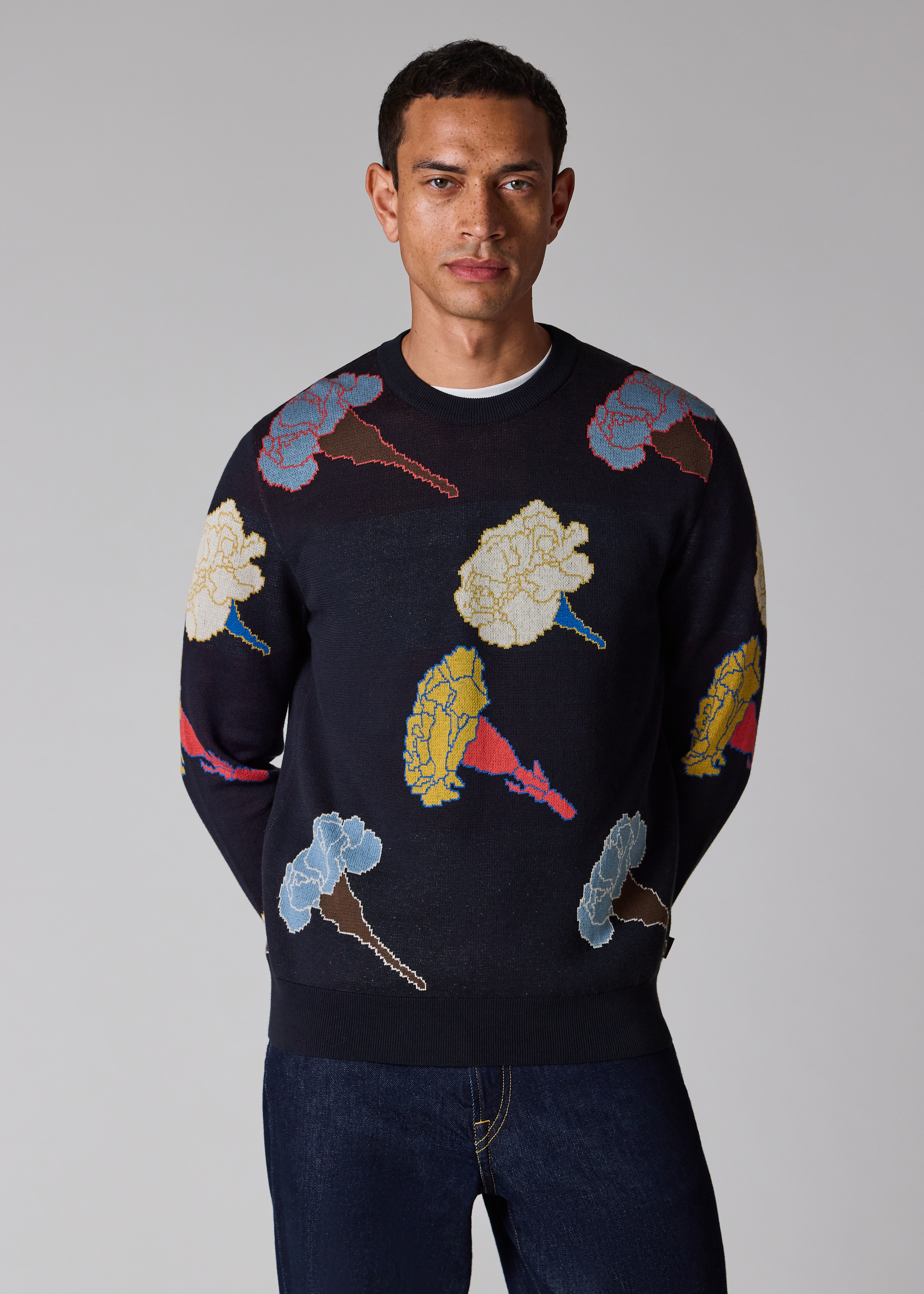 Navy 'Carnation' Cotton Knitted Sweater