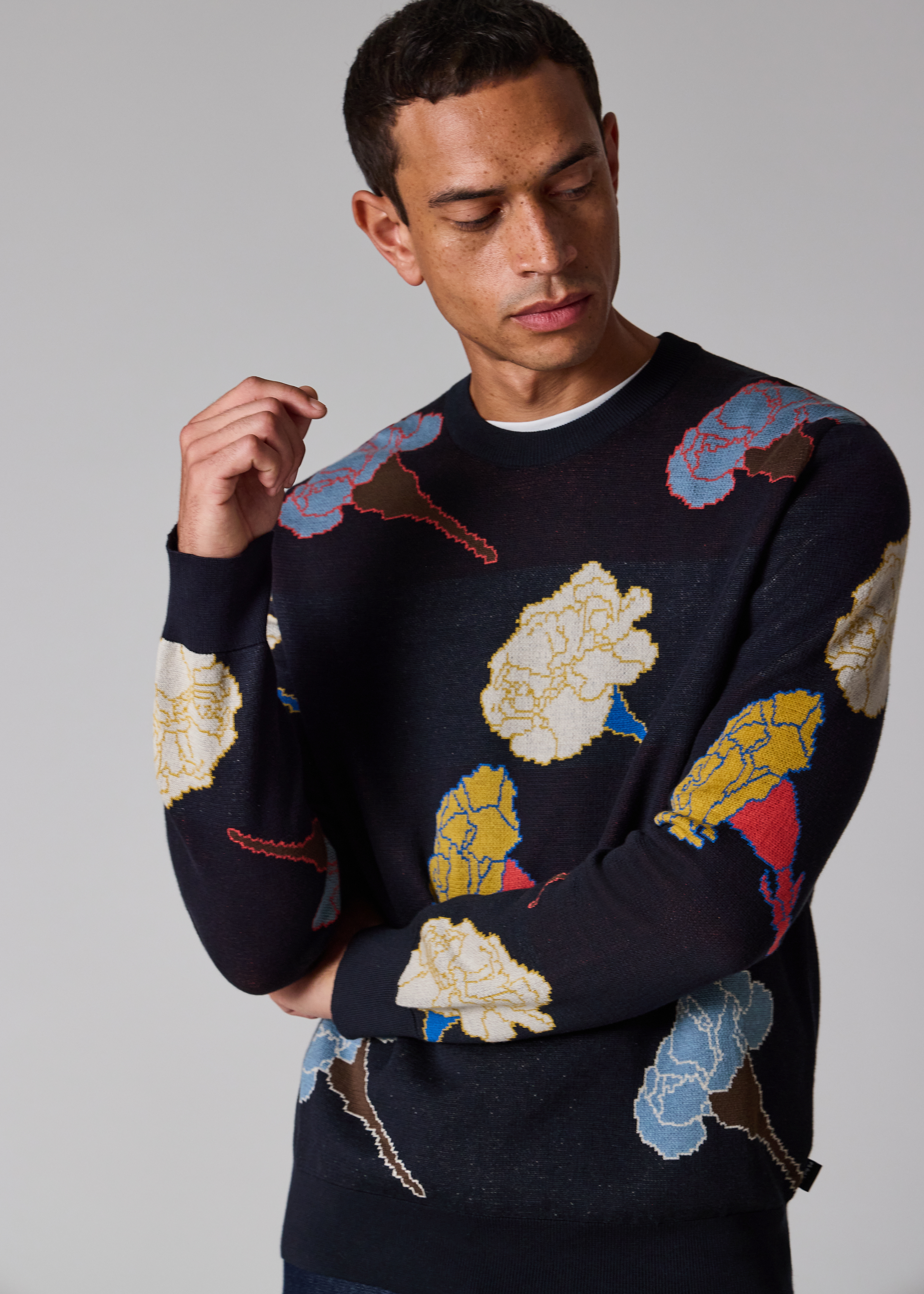 Navy 'Carnation' Cotton Knitted Sweater