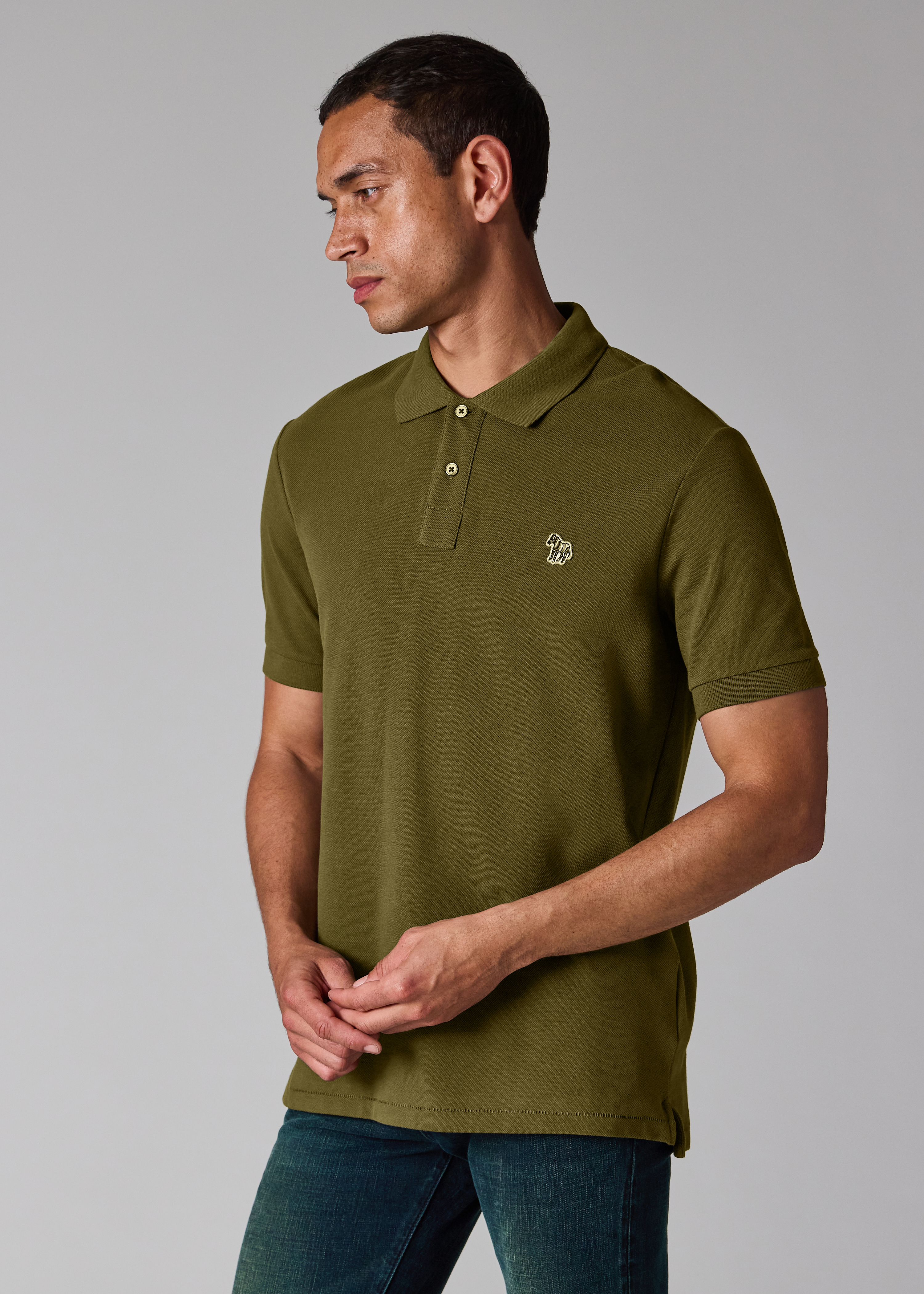 Khaki Green Organic Cotton Zebra Polo Shirt