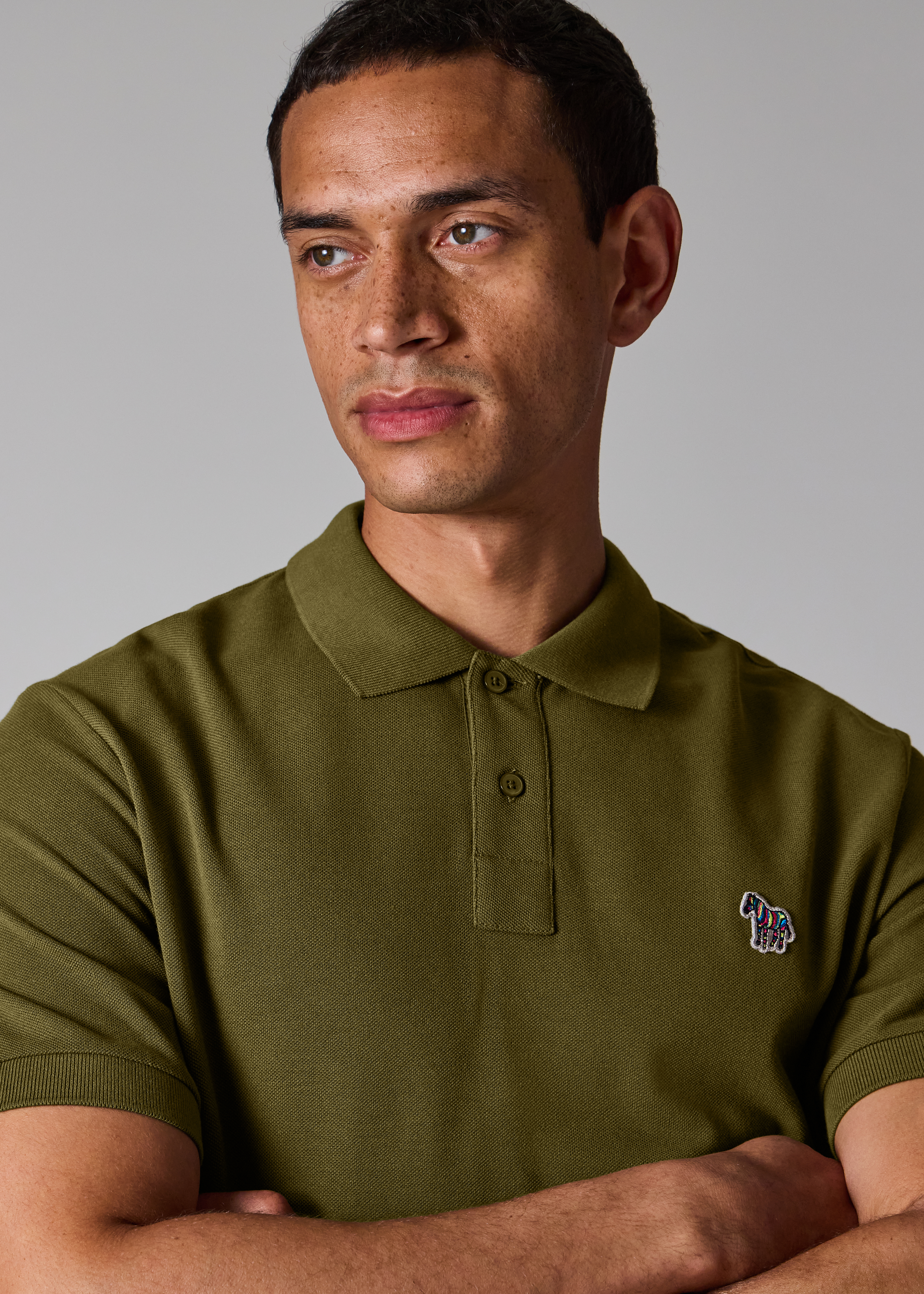 Khaki Green Organic Cotton Zebra Polo Shirt
