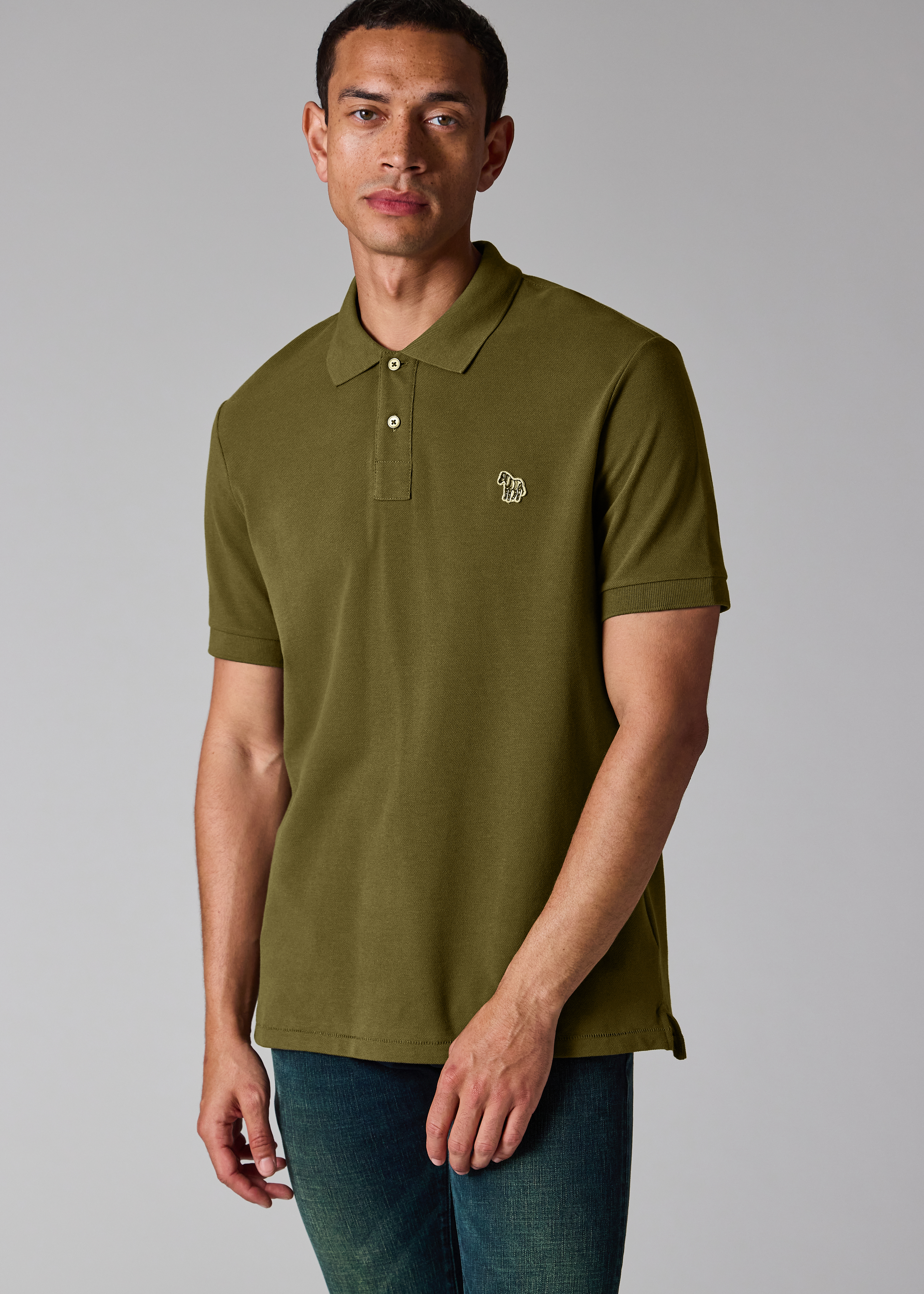 Khaki Green Organic Cotton Zebra Polo Shirt