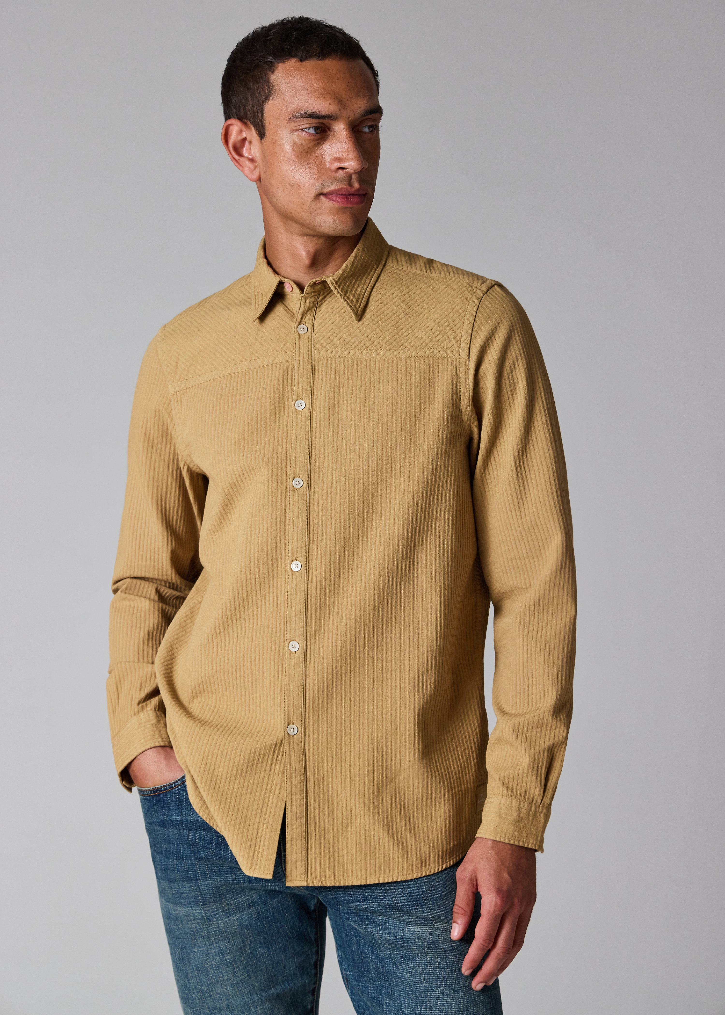 Tan Textured-Cotton Shirt