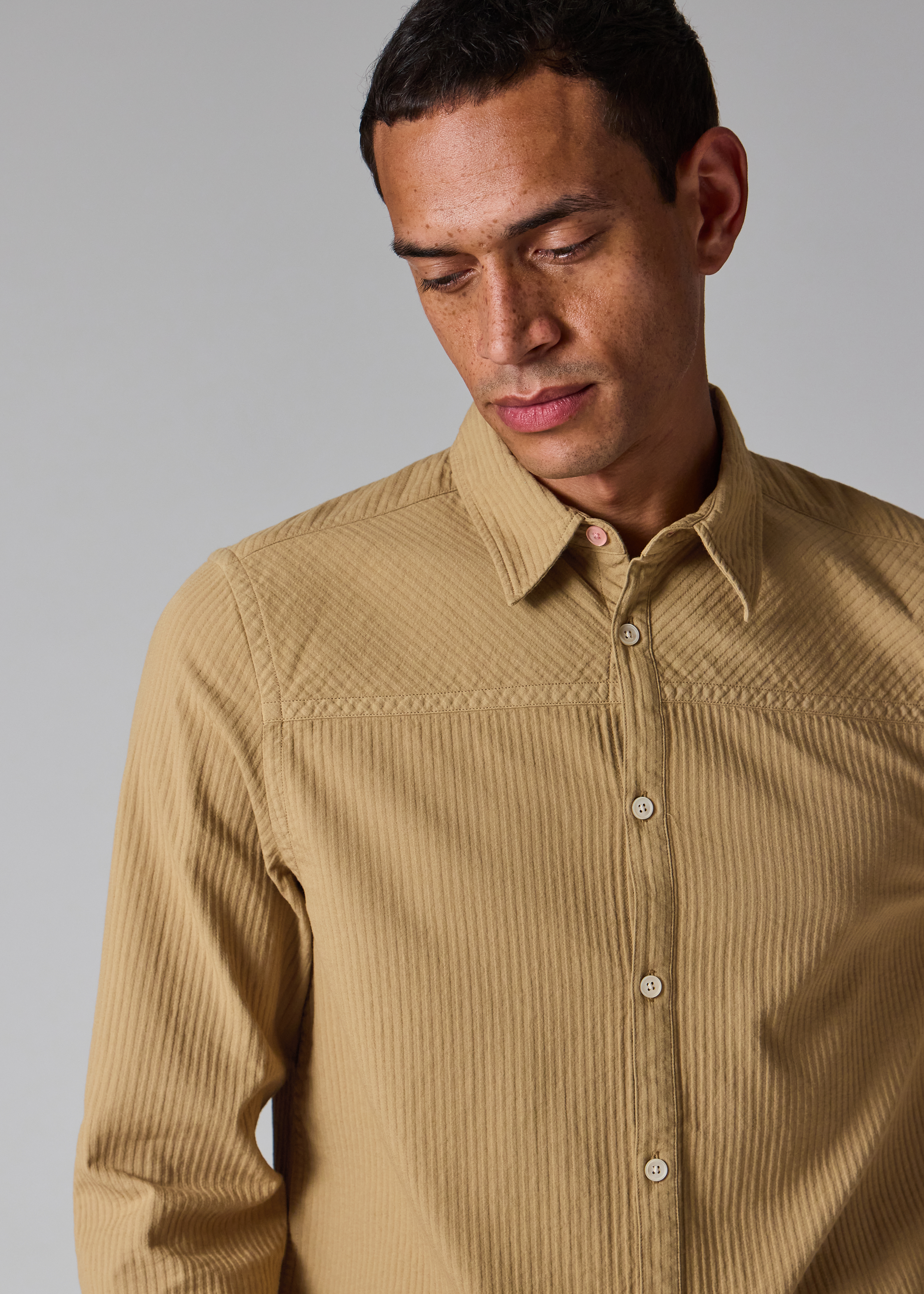 Tan Textured-Cotton Shirt