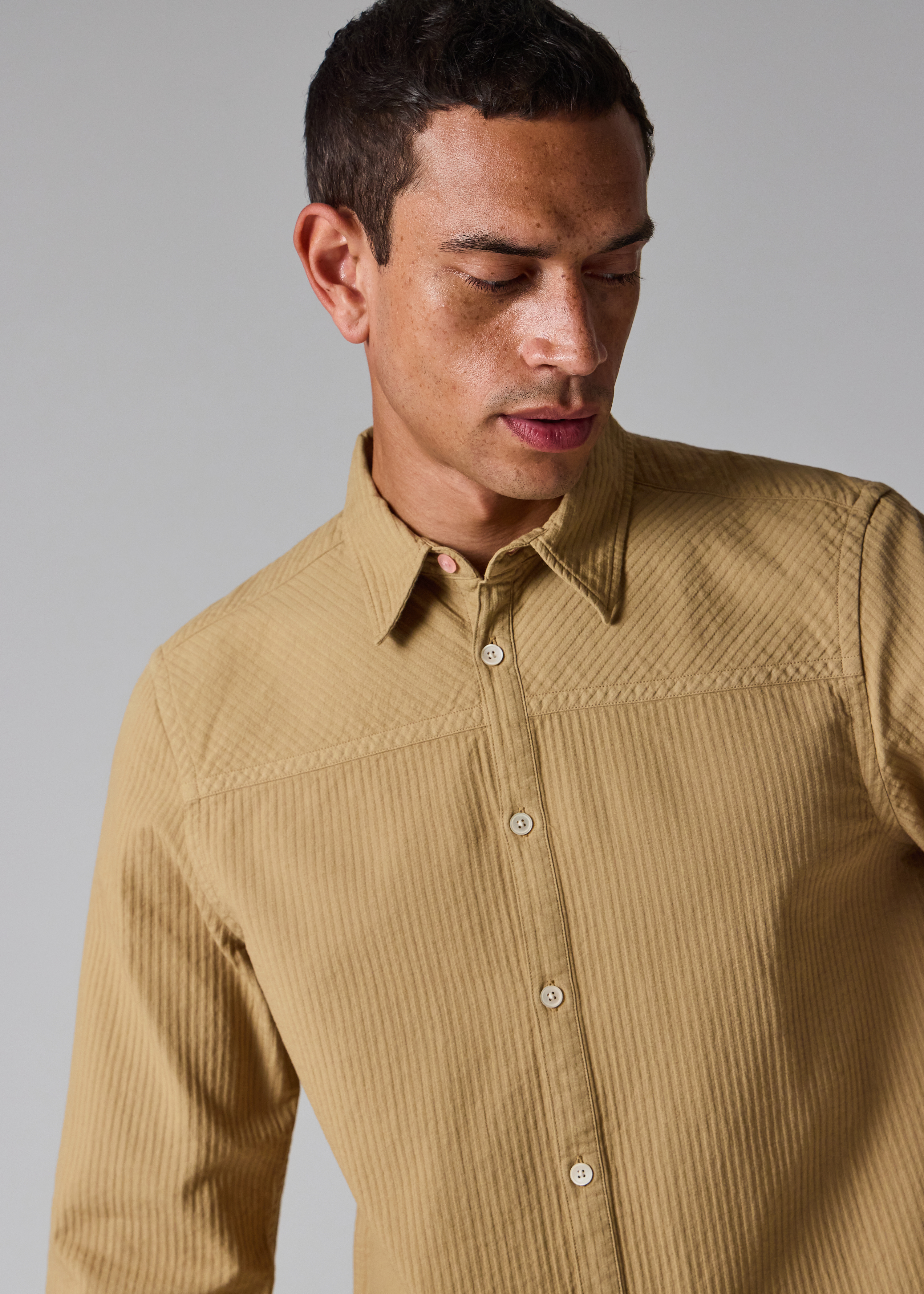 Tan Textured-Cotton Shirt