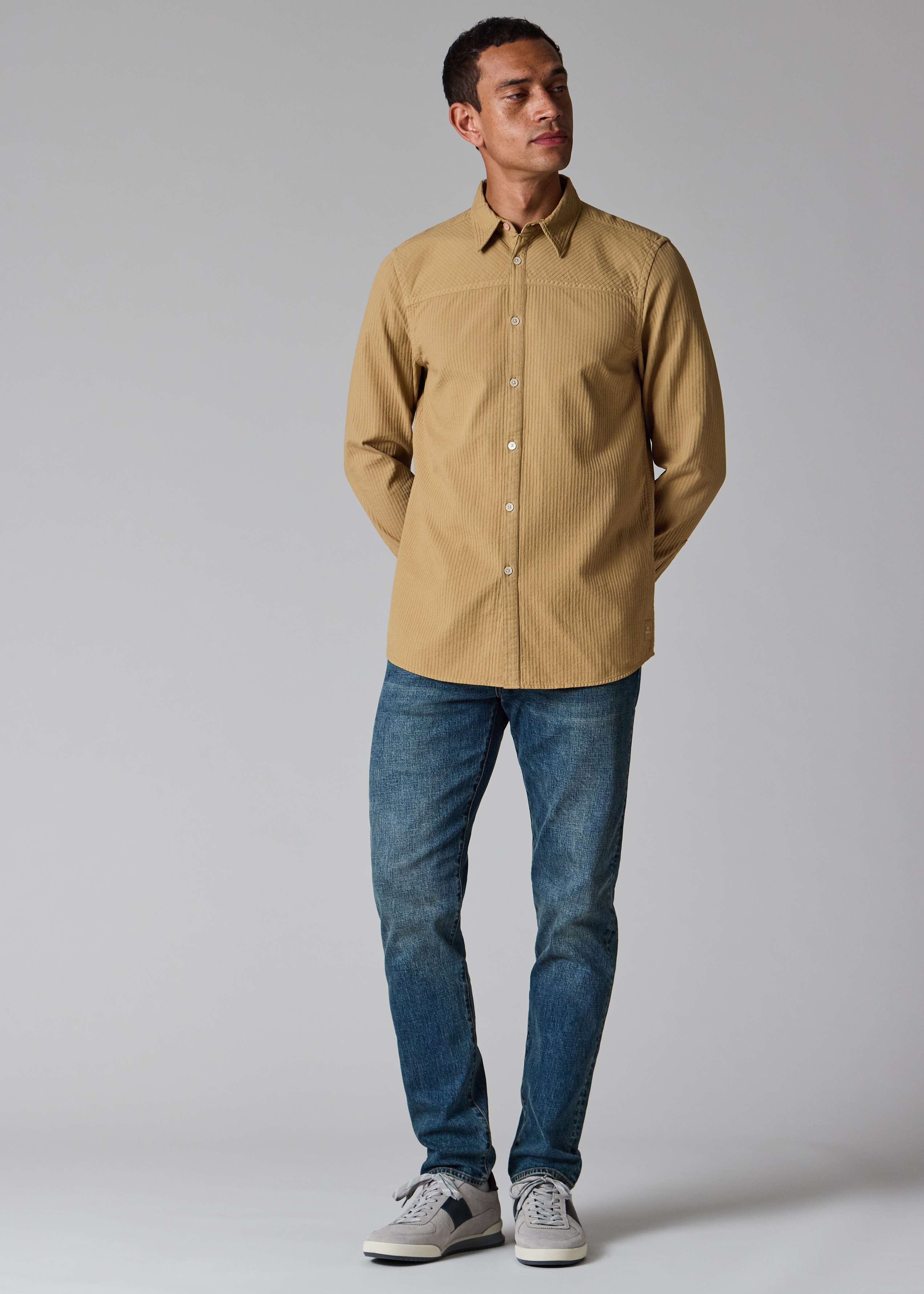 Tan Textured-Cotton Shirt