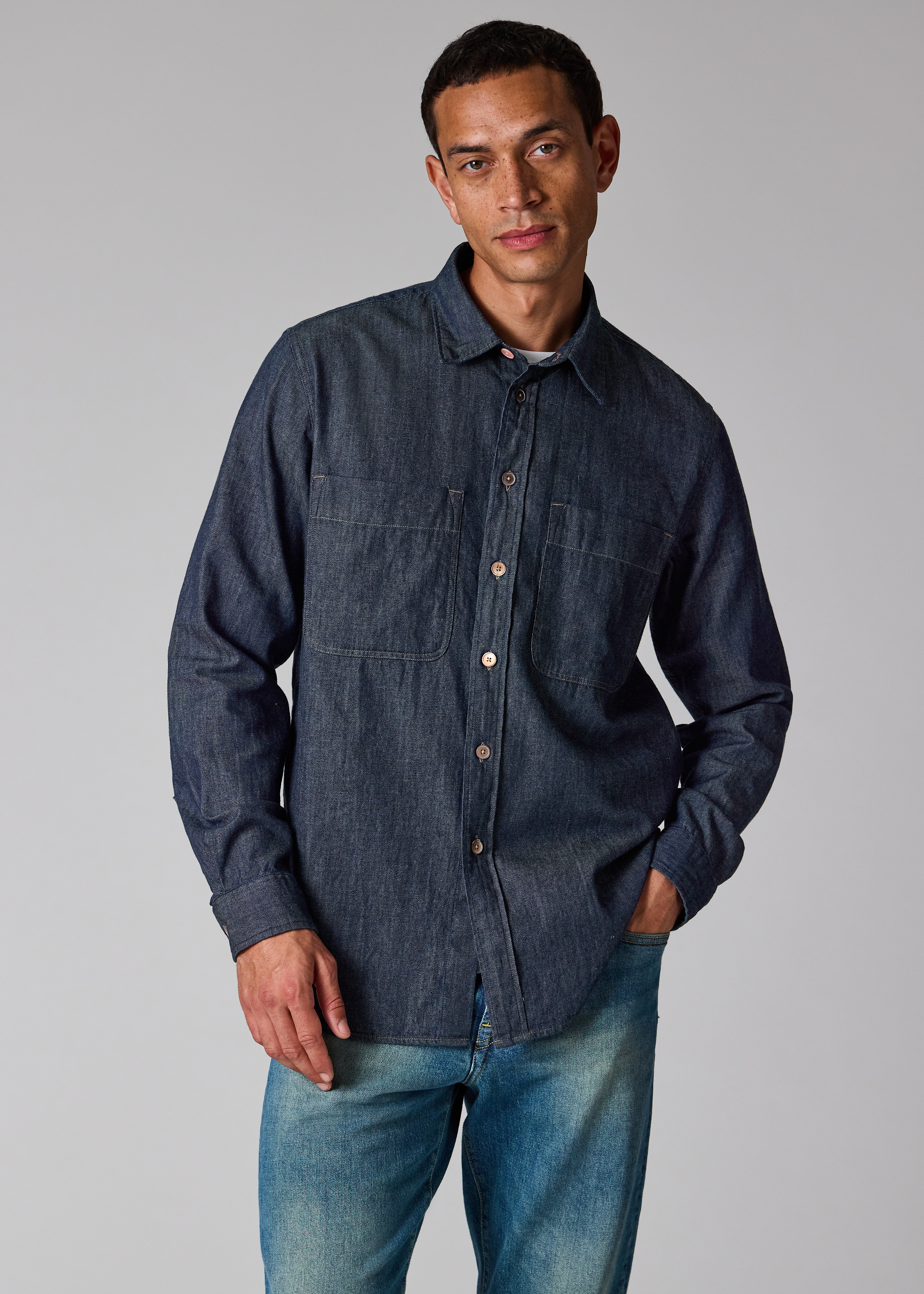 Casual-Fit Indigo Rinse Denim Shirt