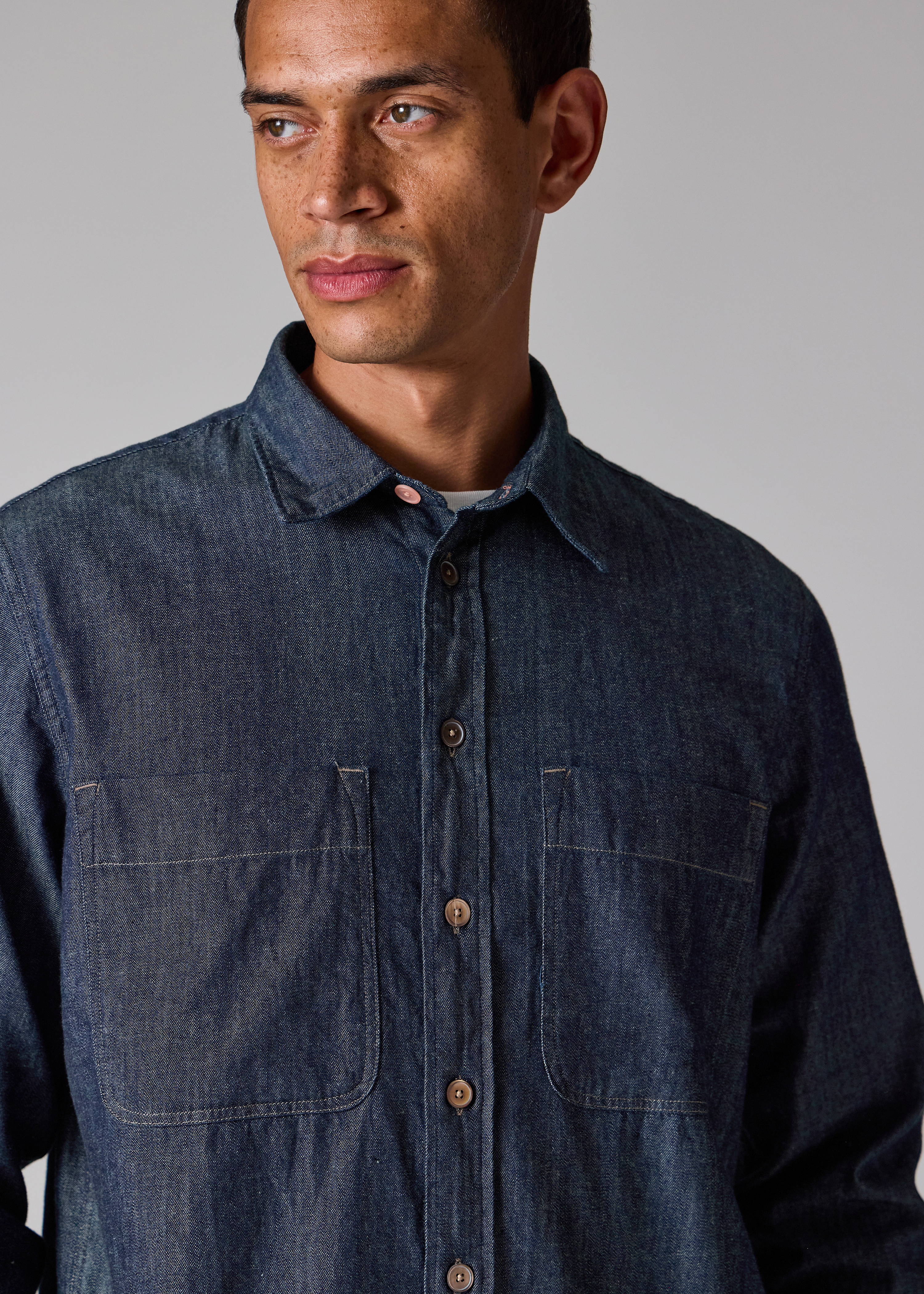 Casual-Fit Indigo Rinse Denim Shirt