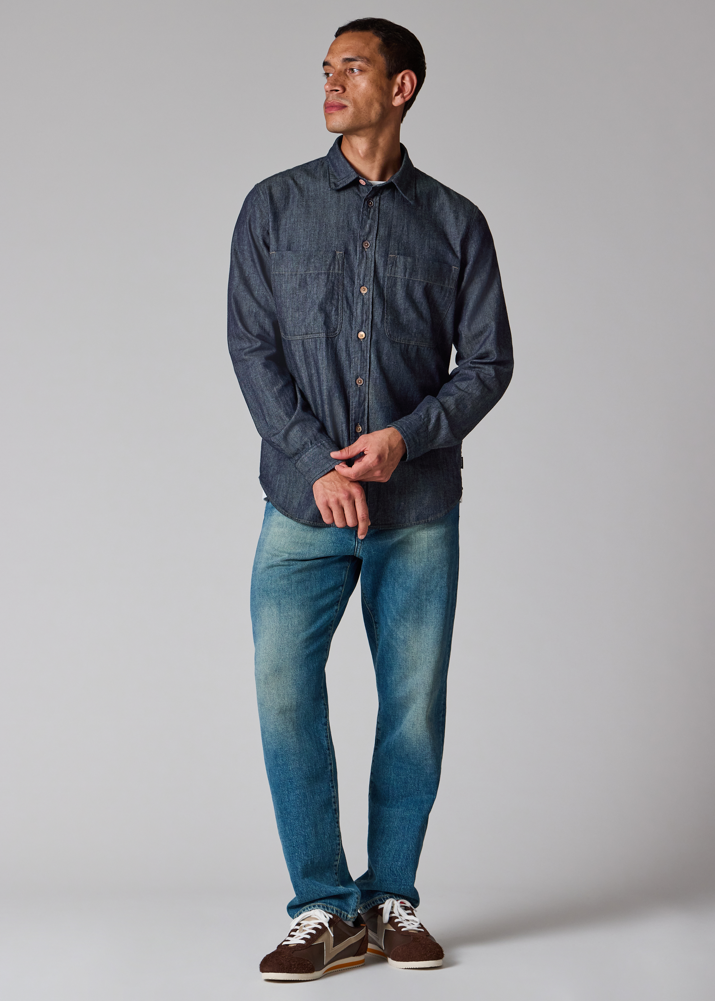Casual-Fit Indigo Rinse Denim Shirt