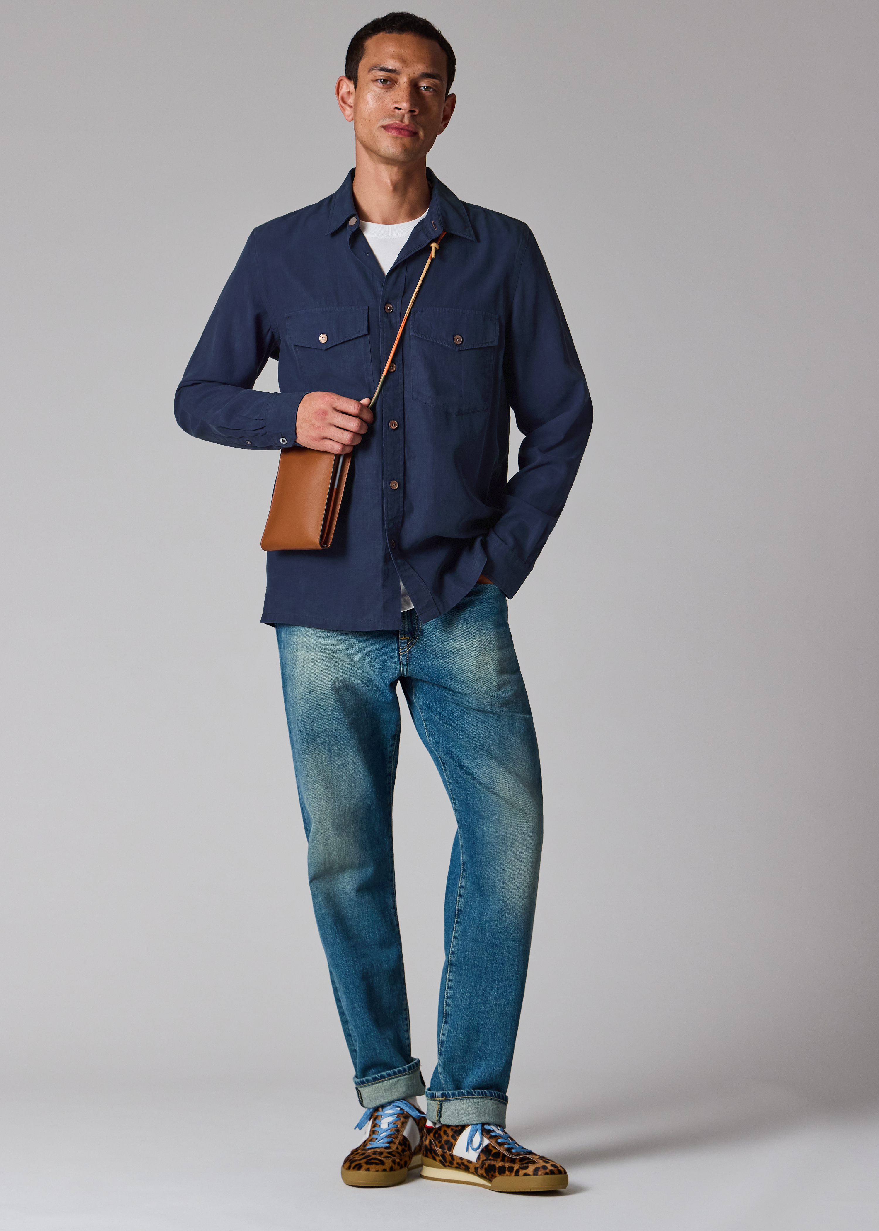 Navy Lyocell-Cotton Patch-Pocket Shirt