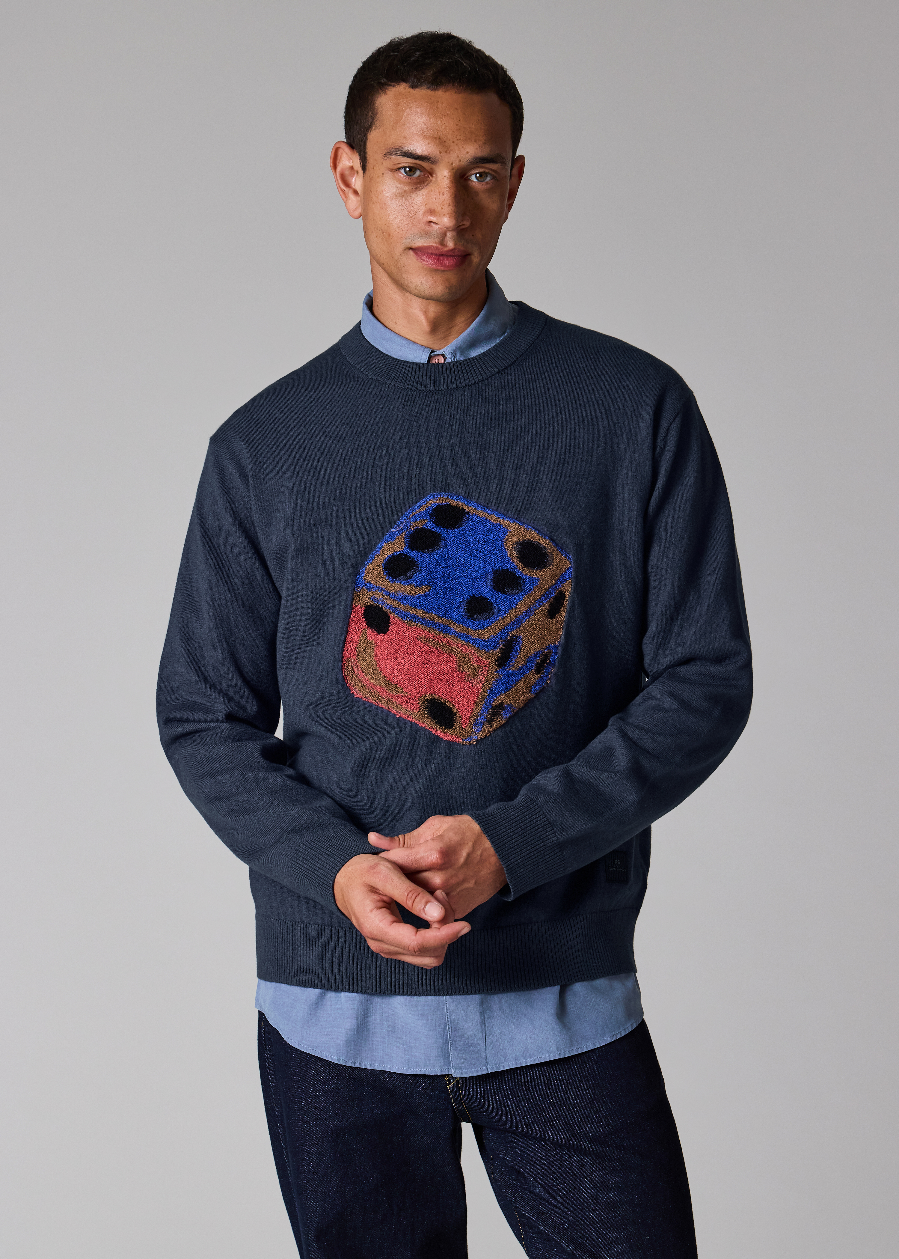 Navy 'Dice' Merino Wool-Blend Knitted Sweater