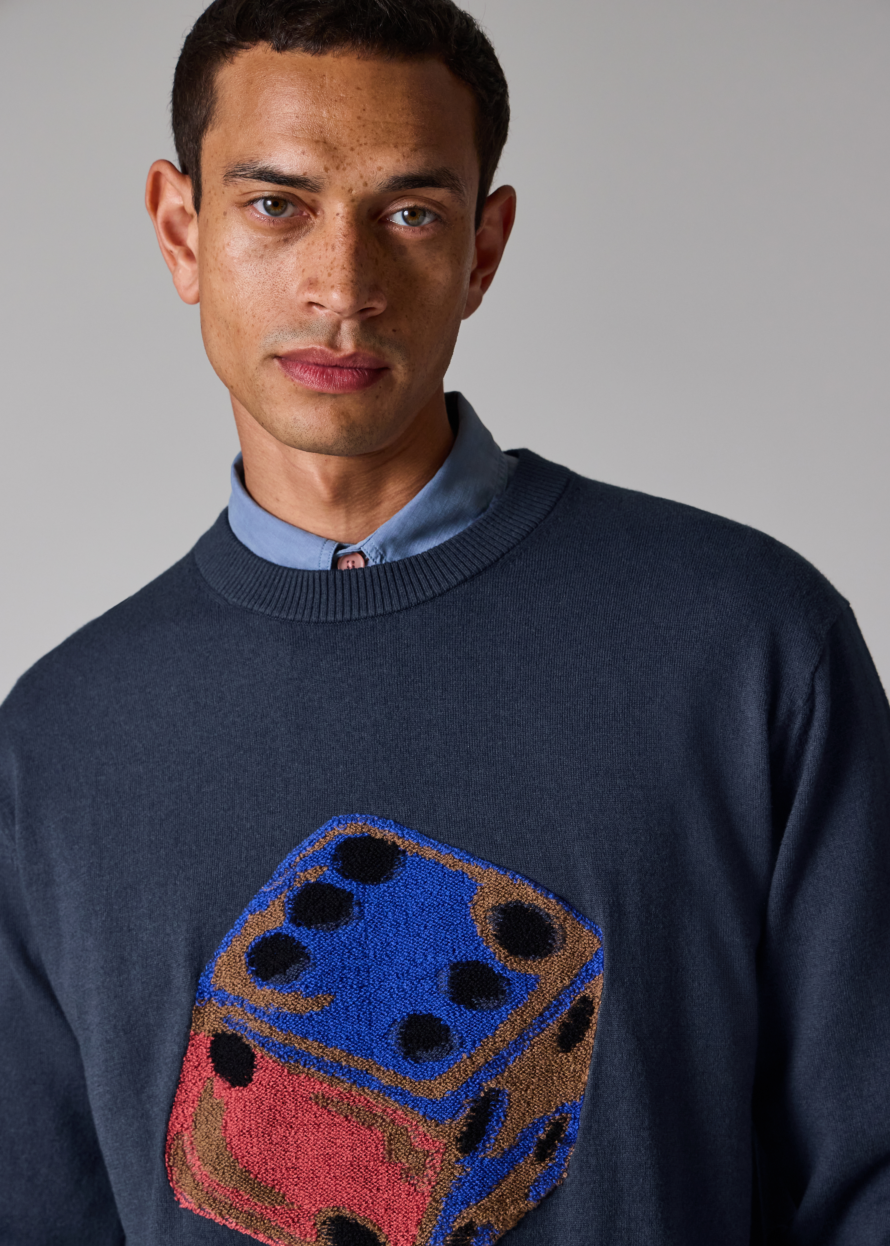 Navy 'Dice' Merino Wool-Blend Knitted Sweater