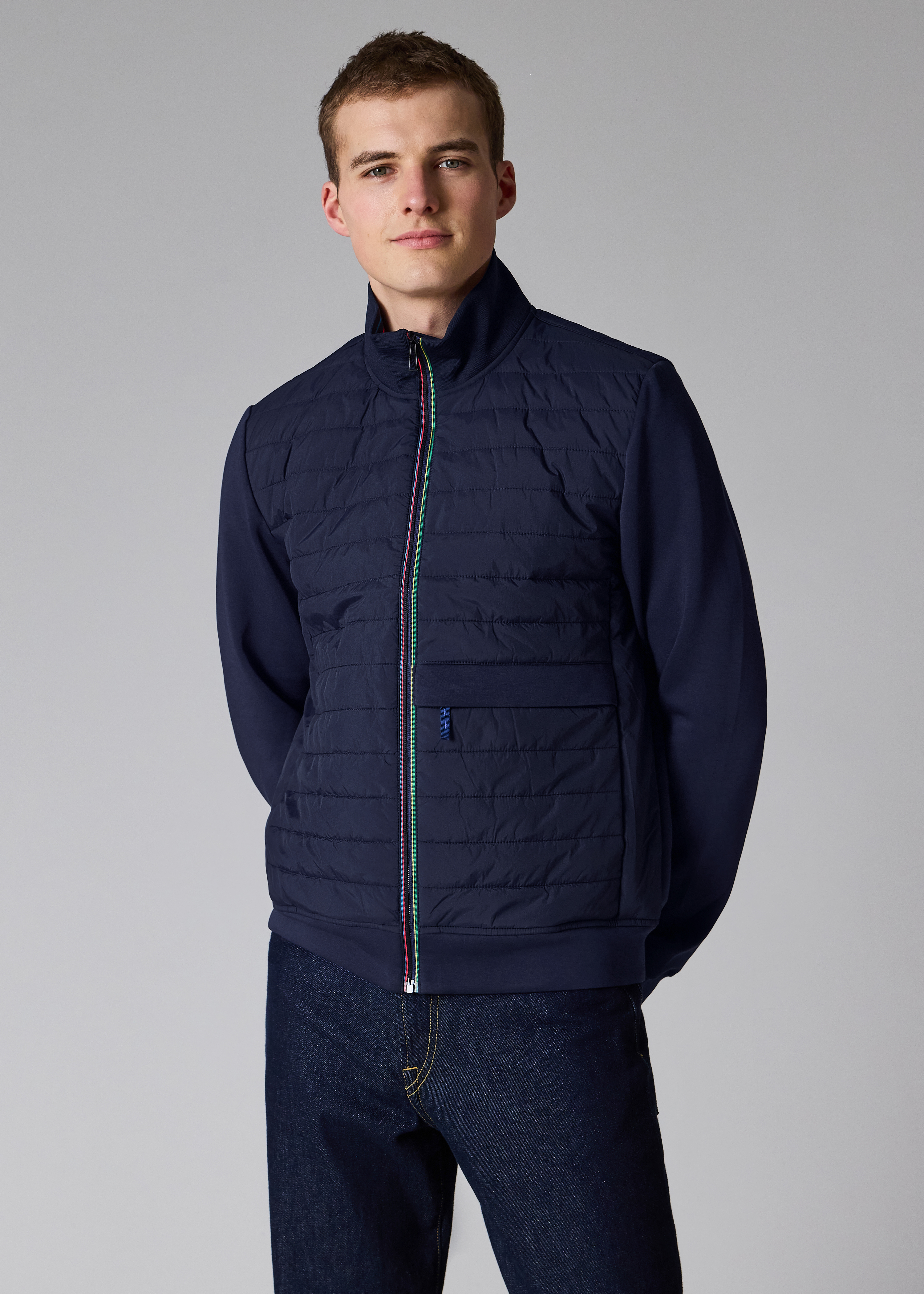 Navy Quilted Mixed Media Jacket