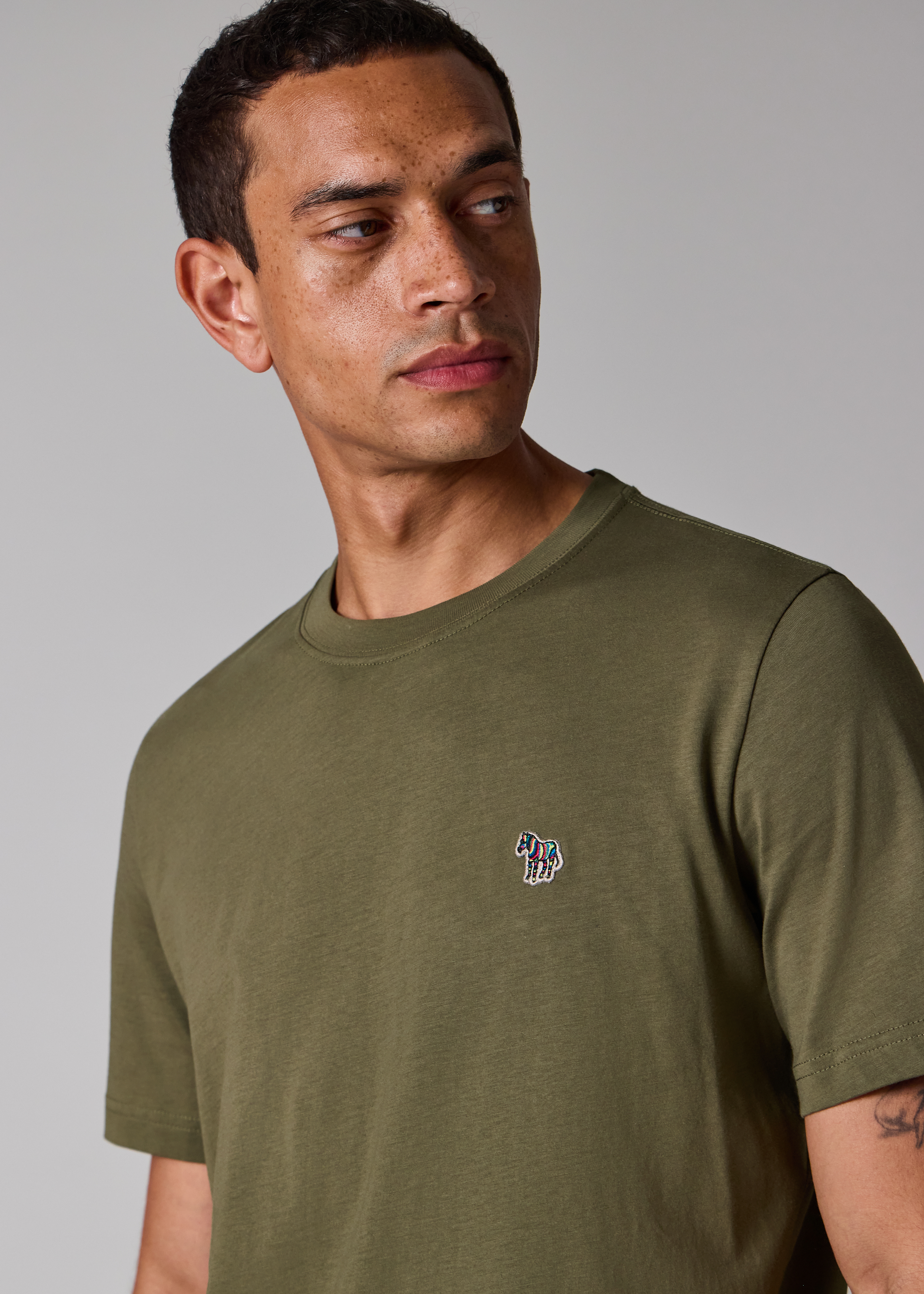 Khaki Green Organic Cotton Zebra Logo T-Shirt