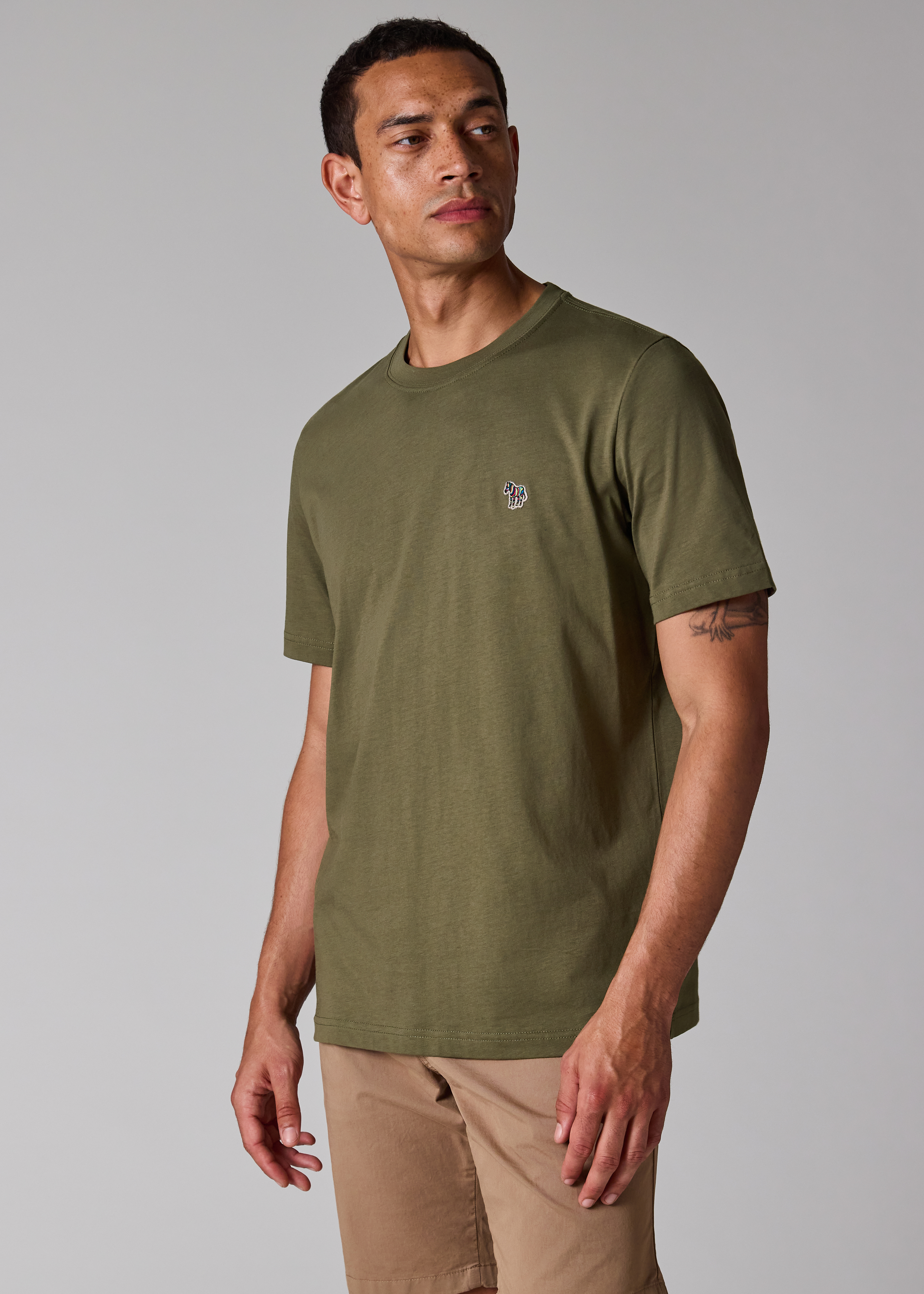 Khaki Green Organic Cotton Zebra Logo T-Shirt