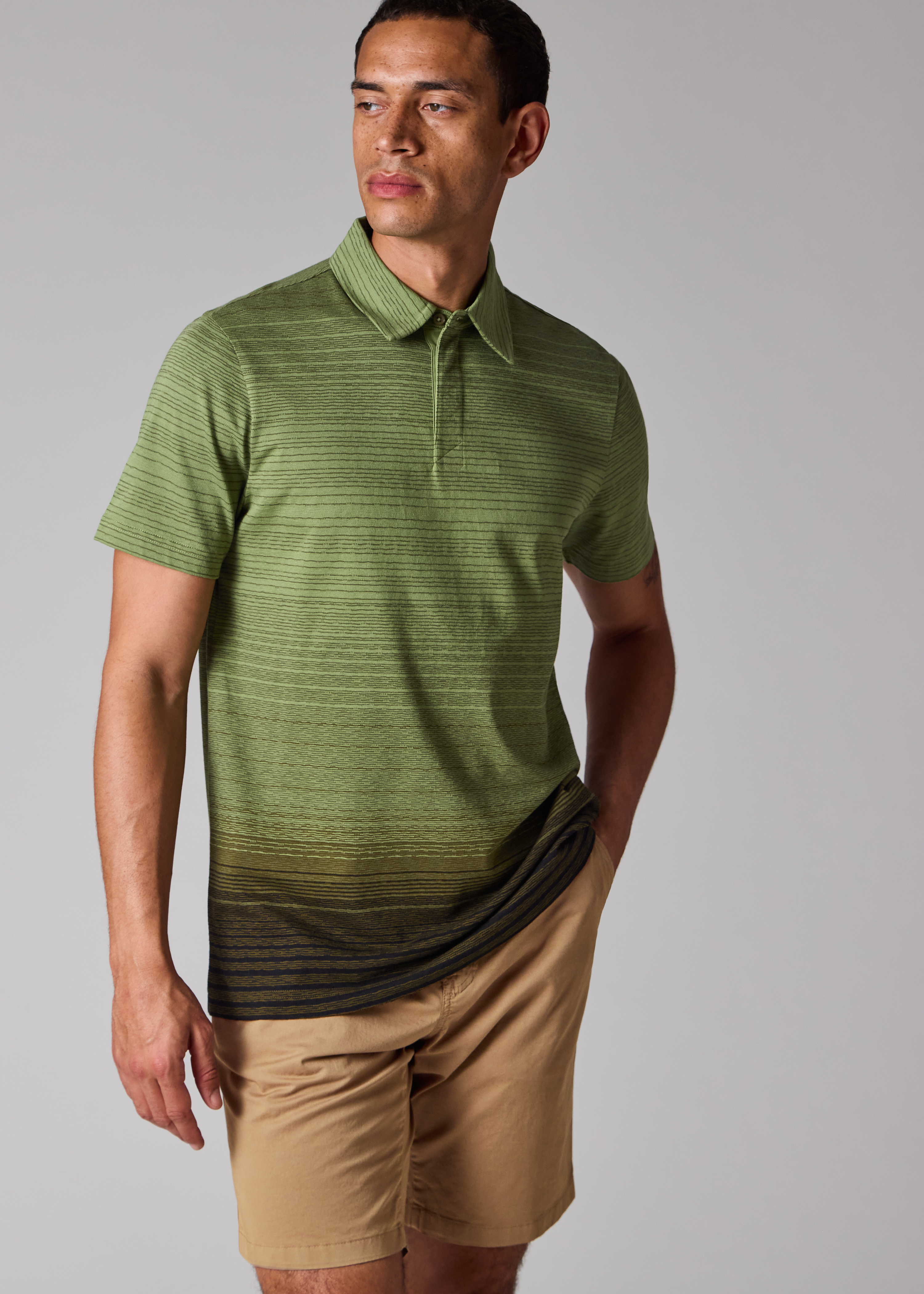 Khaki Gradient Stripe Polo Shirt