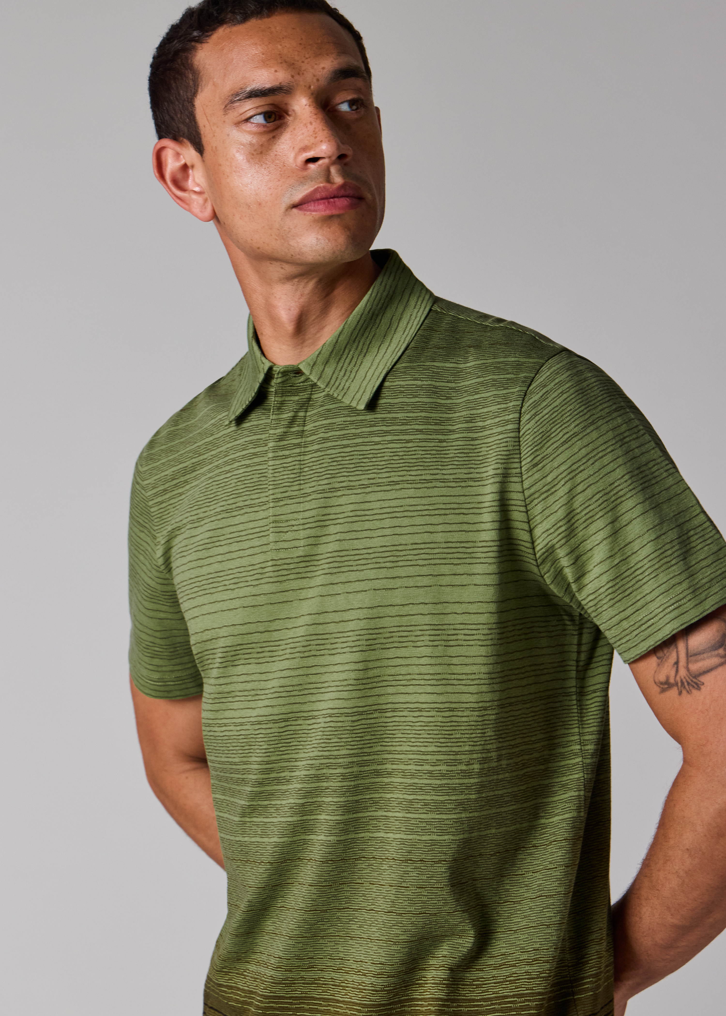 Khaki Gradient Stripe Polo Shirt