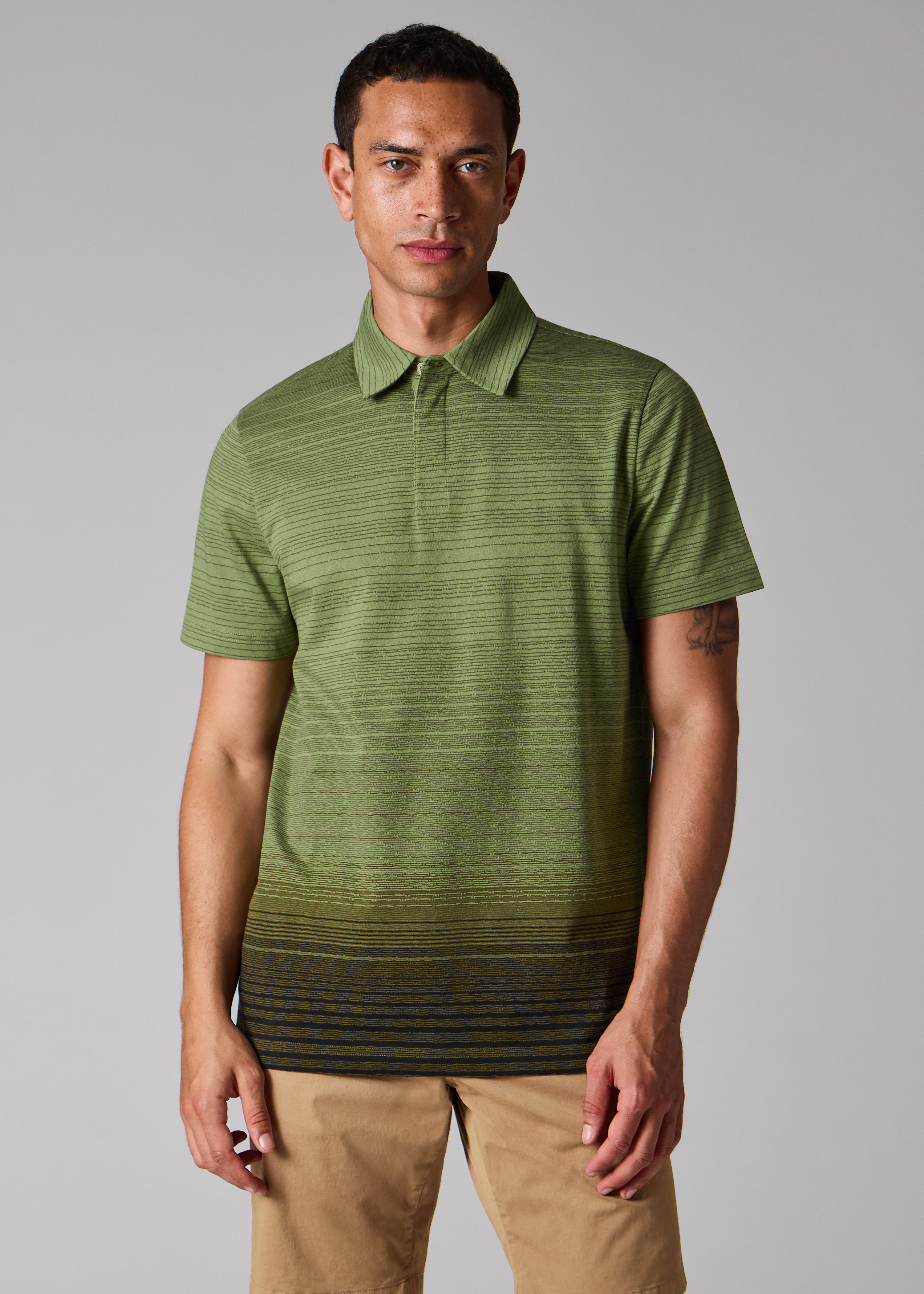 Khaki Gradient Stripe Polo Shirt
