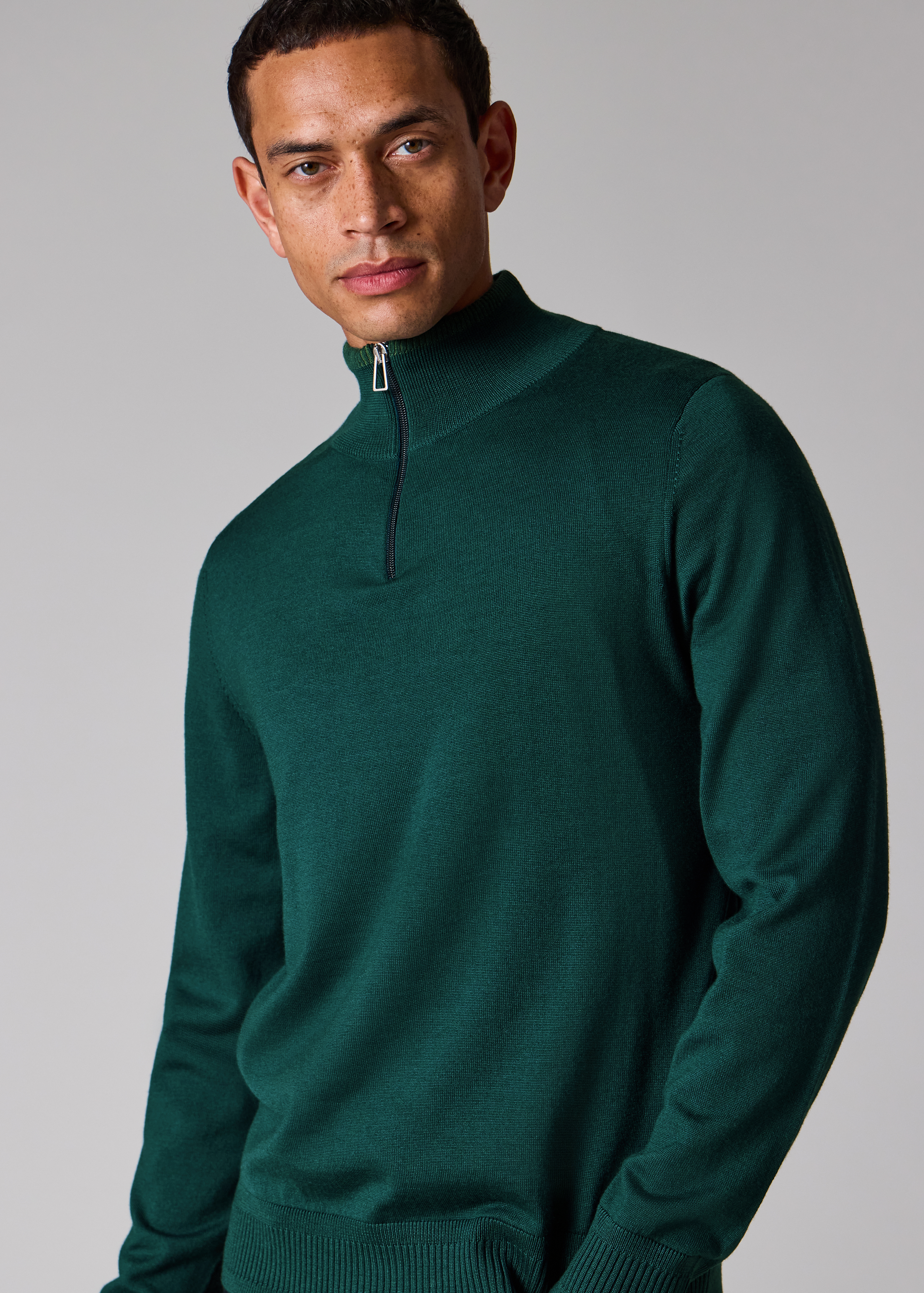 Teal Green Merino Wool Quarter Zip Sweater