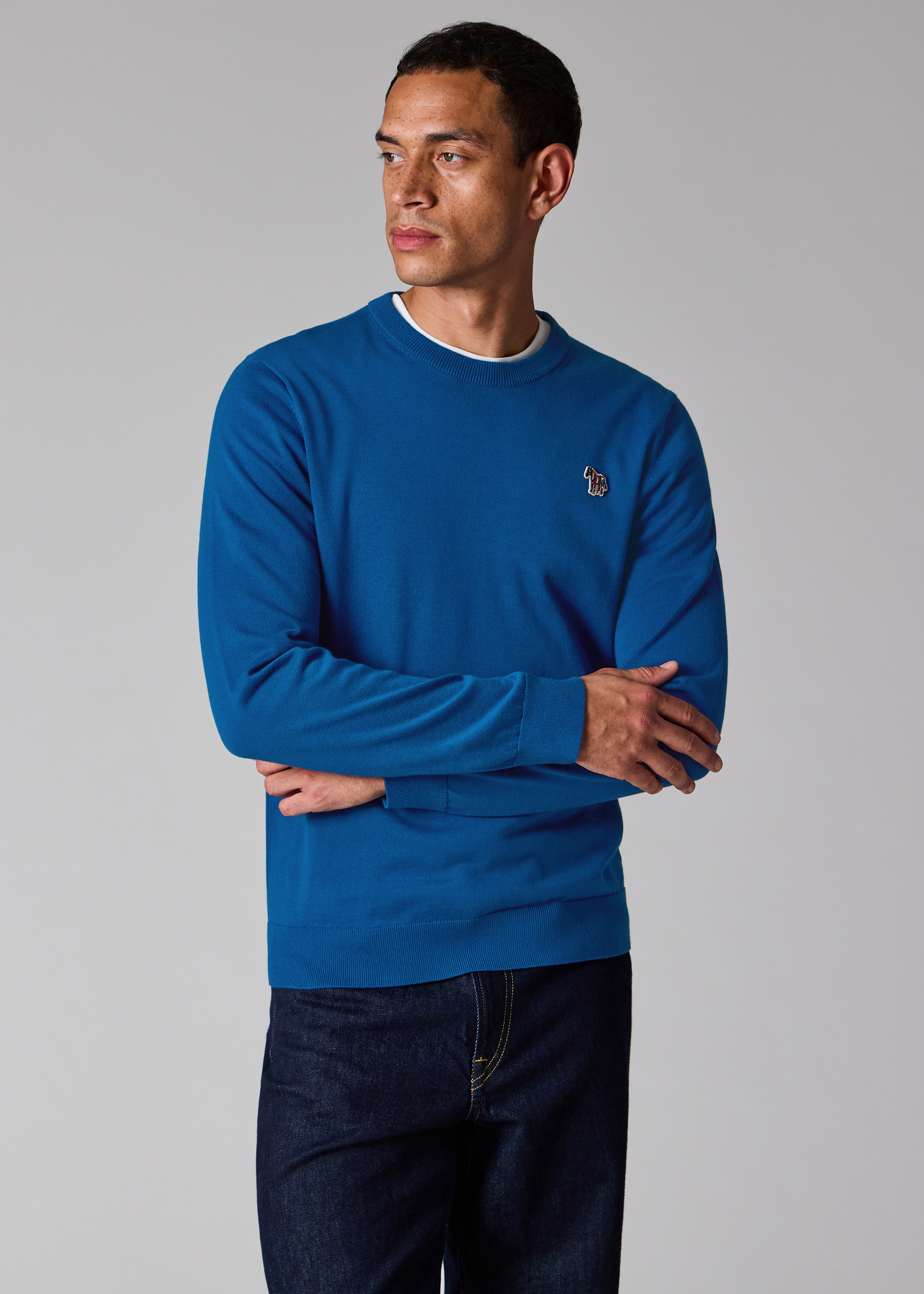 Mid Blue Organic Cotton Zebra Logo Sweater