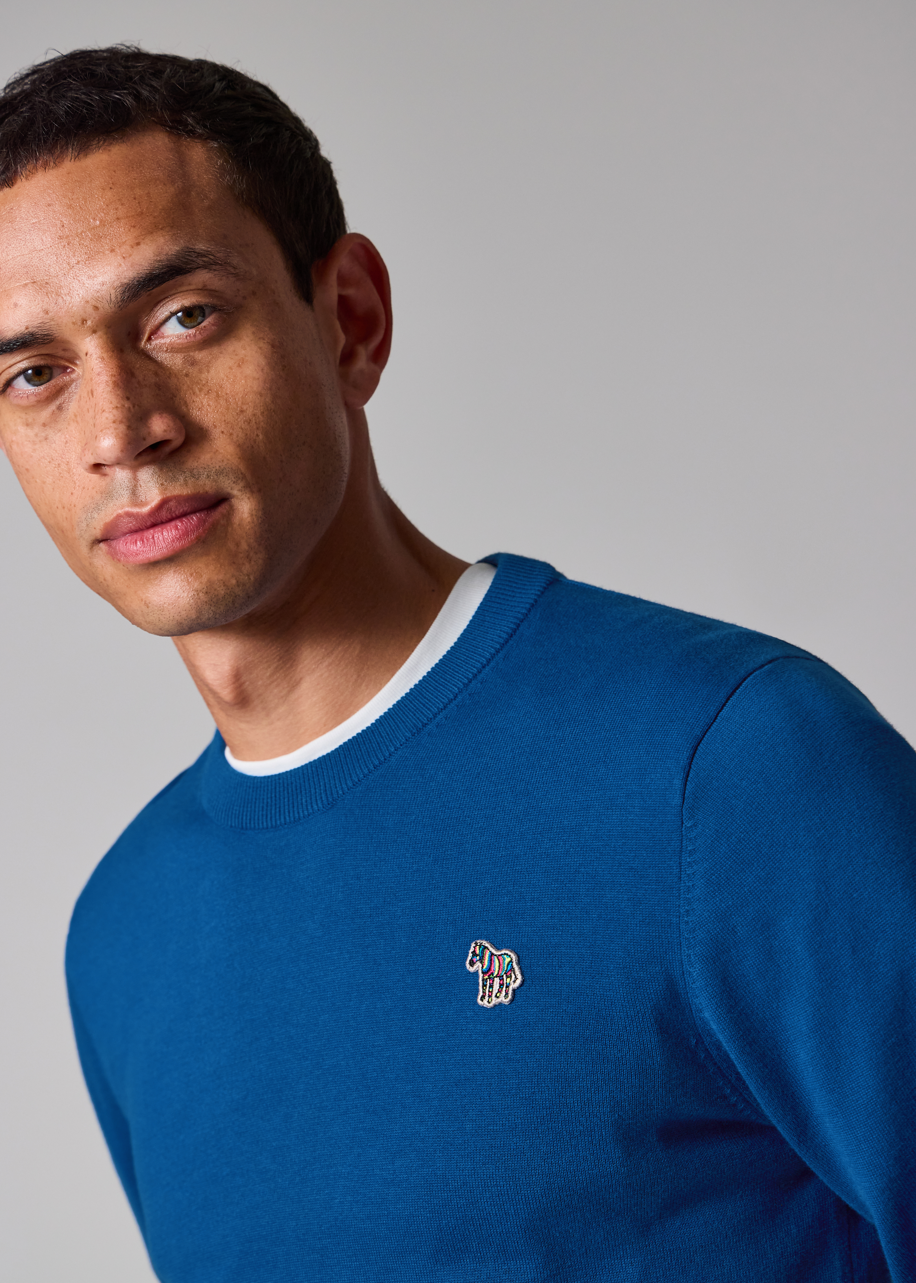 Mid Blue Organic Cotton Zebra Logo Sweater