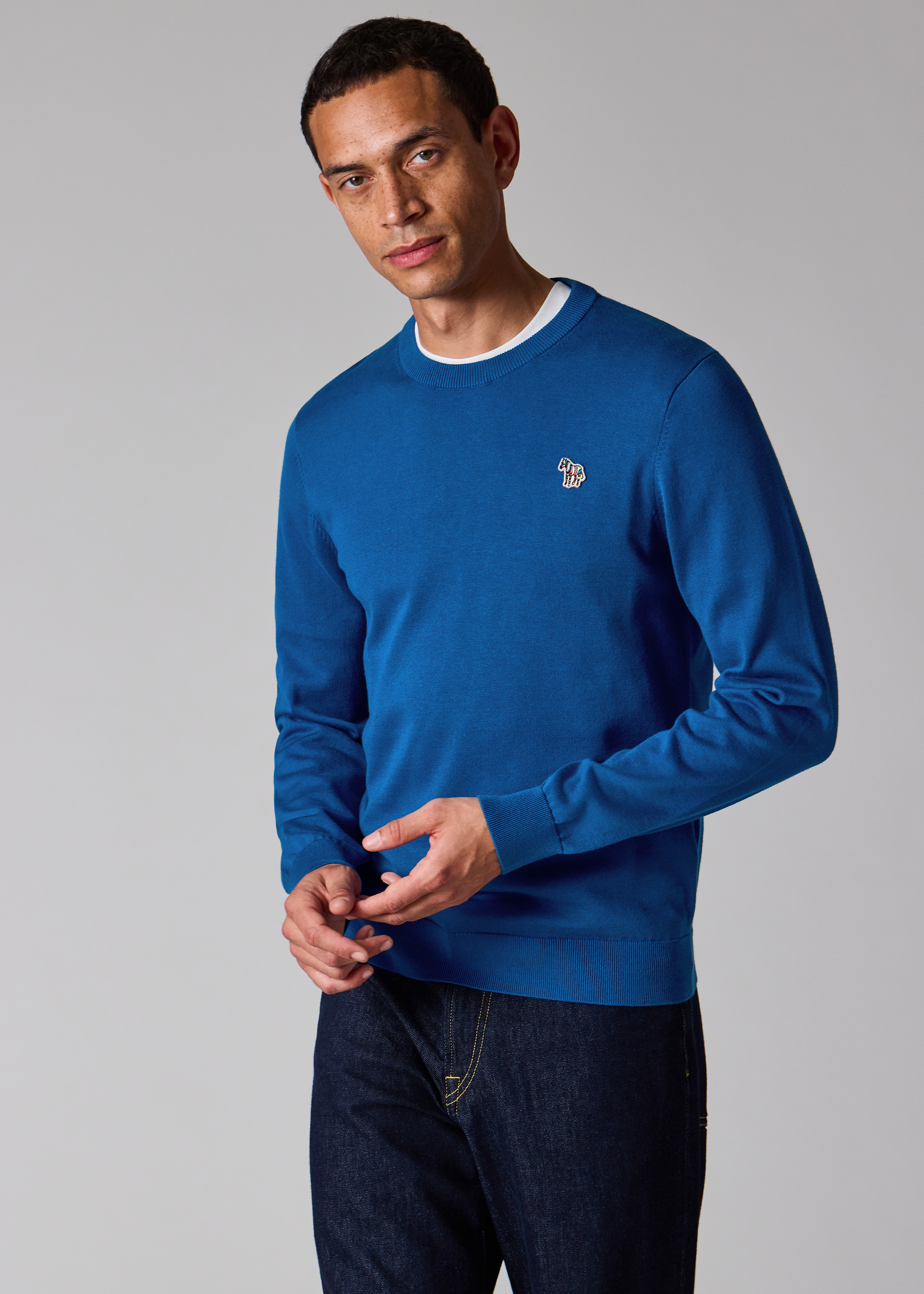 Mid Blue Organic Cotton Zebra Logo Sweater