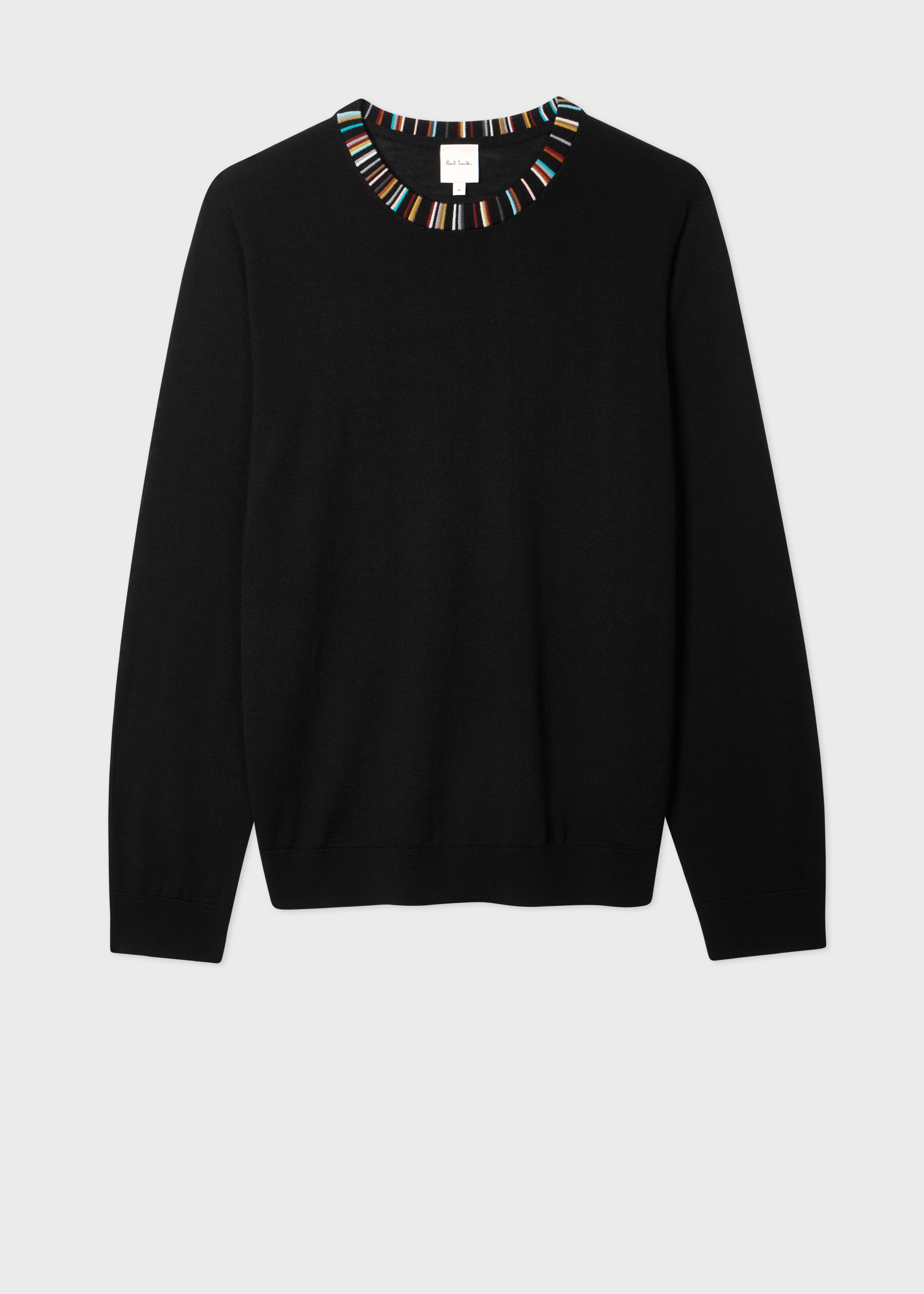 Black 'Signature Stripe' Collar Merino Sweater