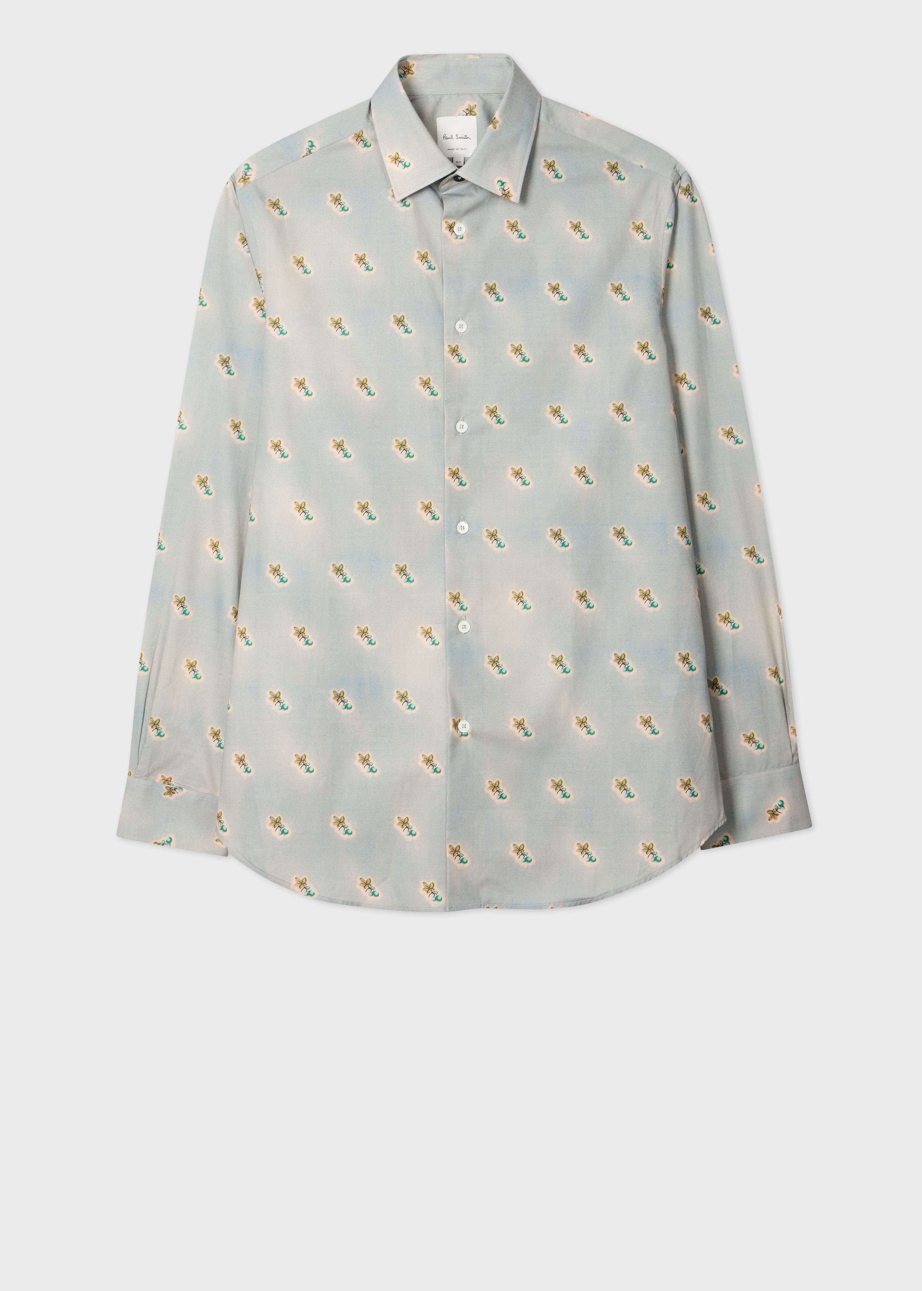Tailored-Fit Blue 'Ditsy Fruit' Print Shirt