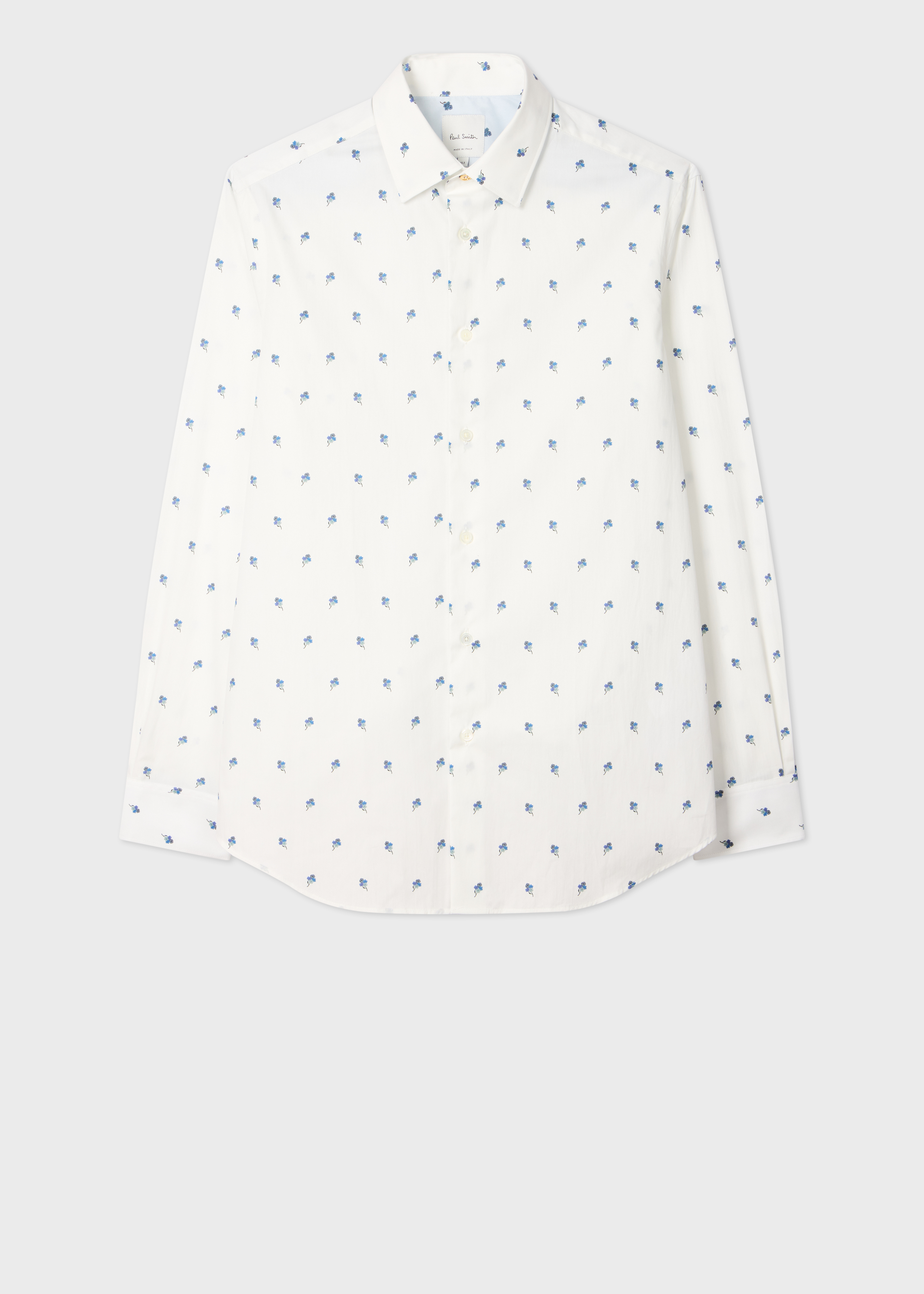 Tailored-Fit White 'Ditsy Flower' Cotton Shirt