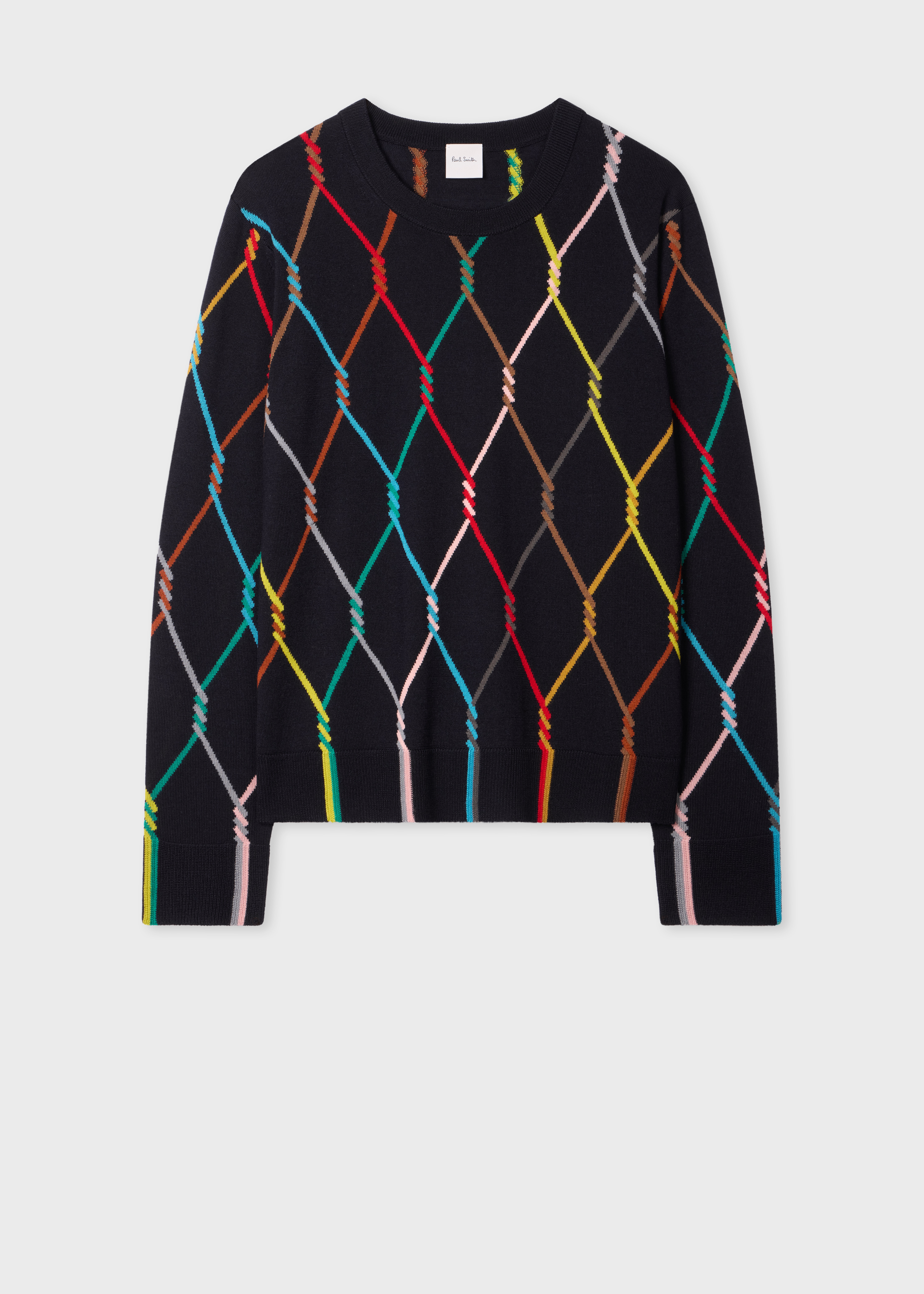 Women's Navy Knitted Sweater with Signature Diamond Pattern
