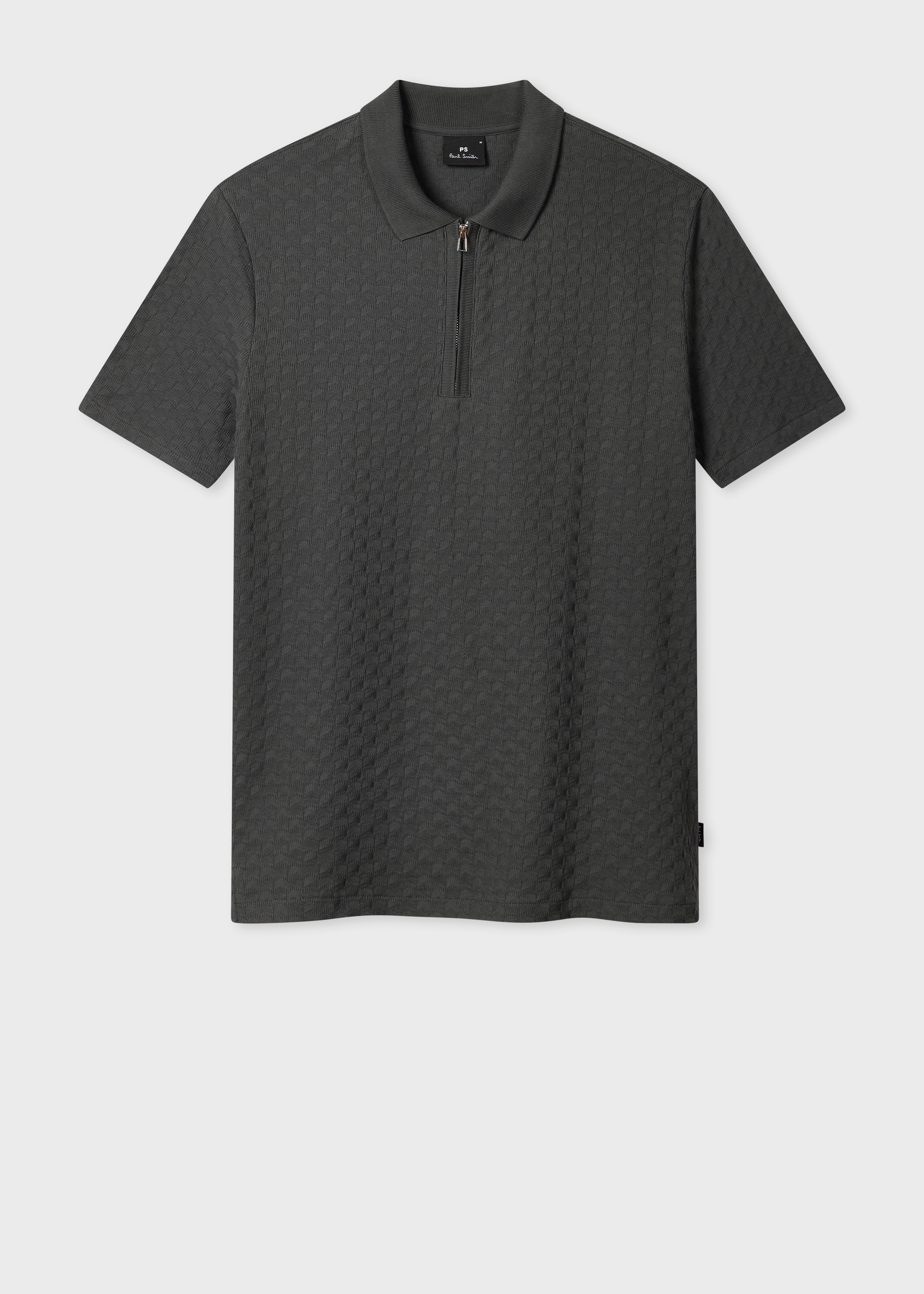 Dark Grey Jacquard Cotton Zip Polo Shirt