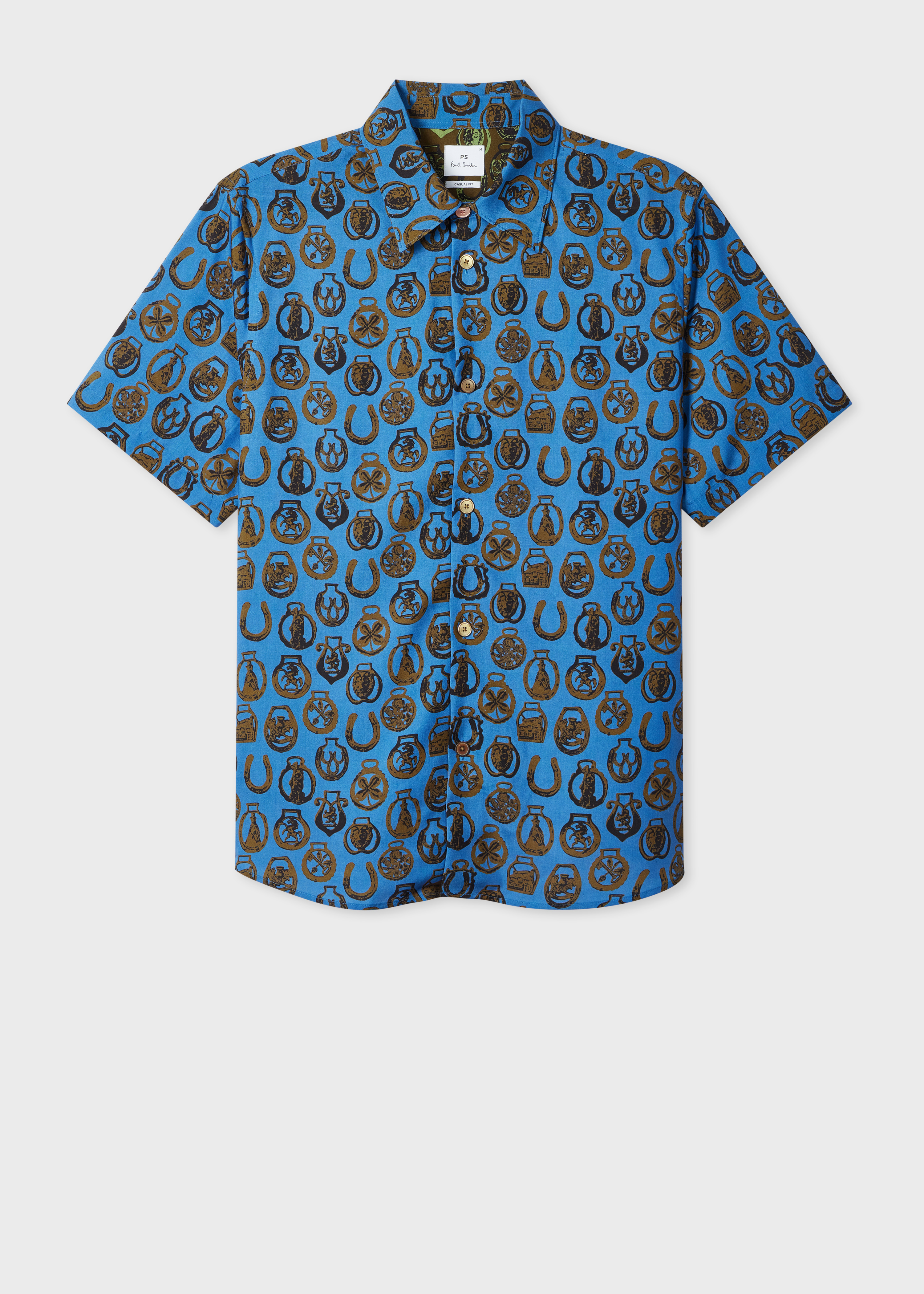 Casual-Fit Cobalt Blue 'Lucky Charm' Print Shirt